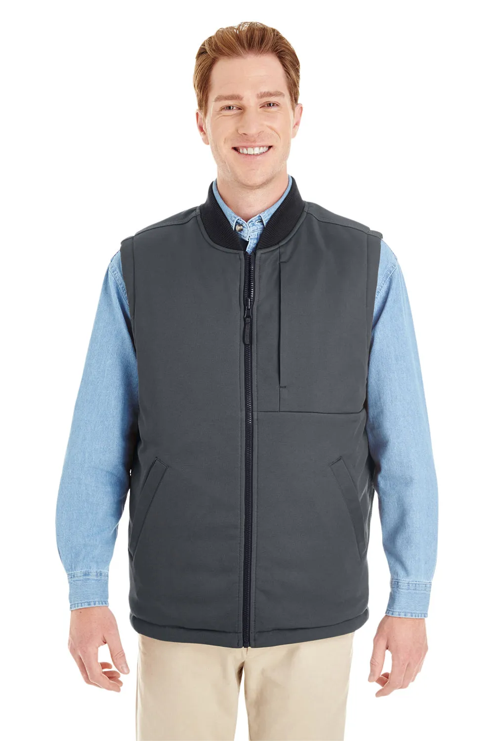 Harriton Mens Dockside Reversible Water Resistant Full Zip Vest - Black/Dark Charcoal Grey - Closeout