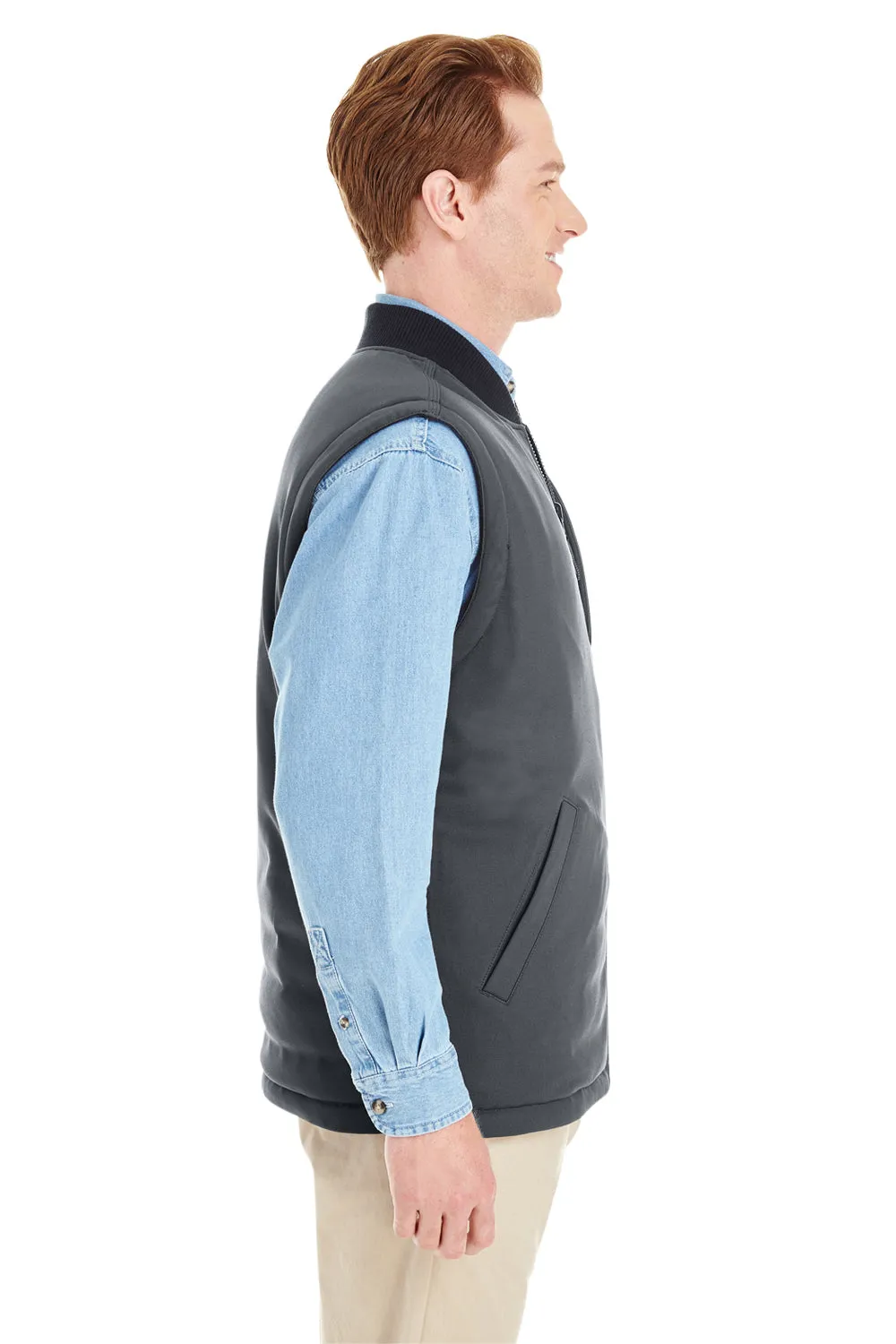 Harriton Mens Dockside Reversible Water Resistant Full Zip Vest - Black/Dark Charcoal Grey - Closeout