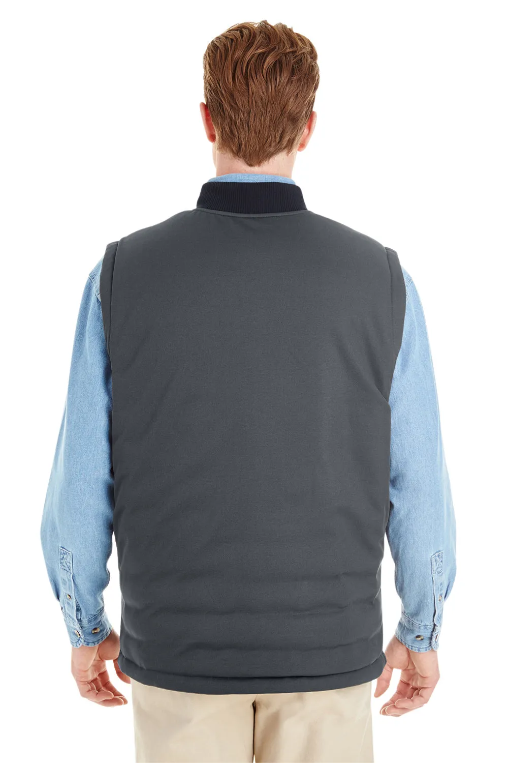 Harriton Mens Dockside Reversible Water Resistant Full Zip Vest - Black/Dark Charcoal Grey - Closeout