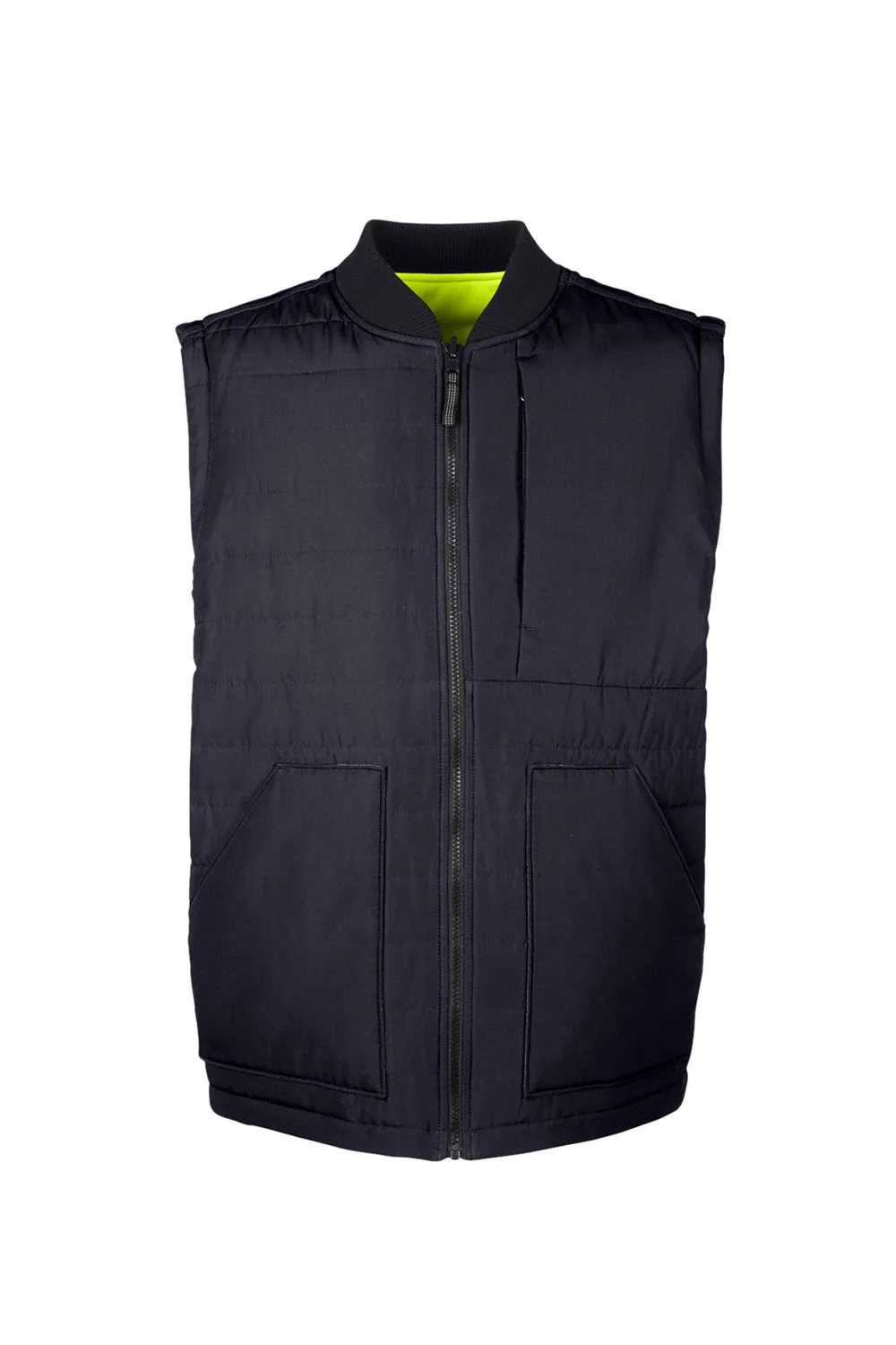 Harriton Mens Dockside Reversible Water Resistant Full Zip Vest - Black/Safety Yellow