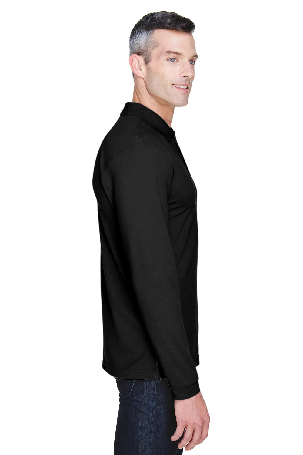 Harriton Mens Easy Blend Wrinkle Resistant Long Sleeve Polo Shirt - Black