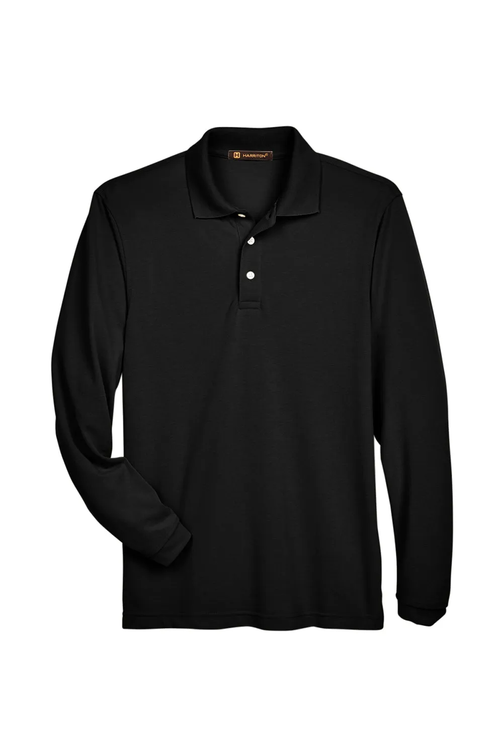 Harriton Mens Easy Blend Wrinkle Resistant Long Sleeve Polo Shirt - Black