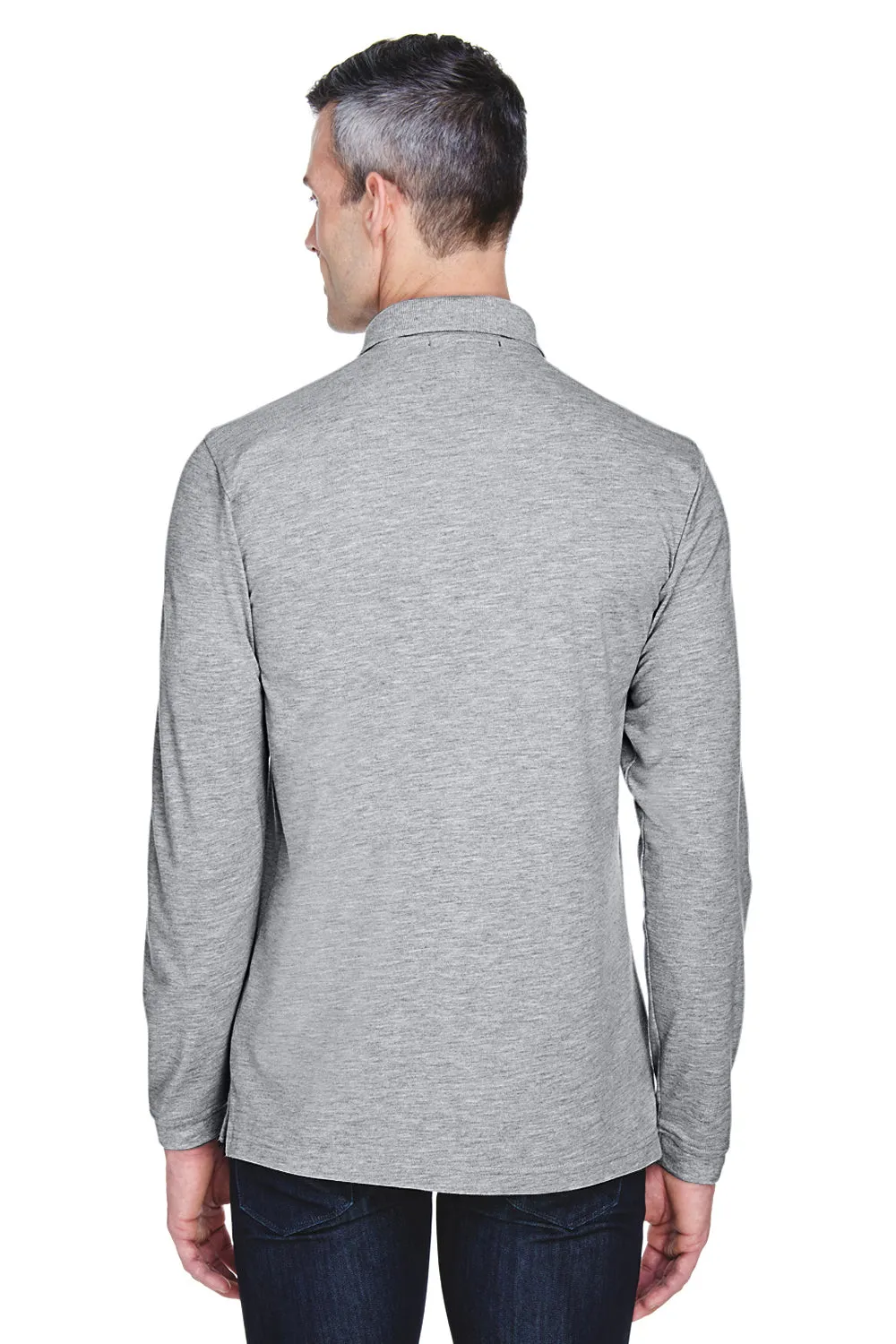 Harriton Mens Easy Blend Wrinkle Resistant Long Sleeve Polo Shirt - Heather Grey