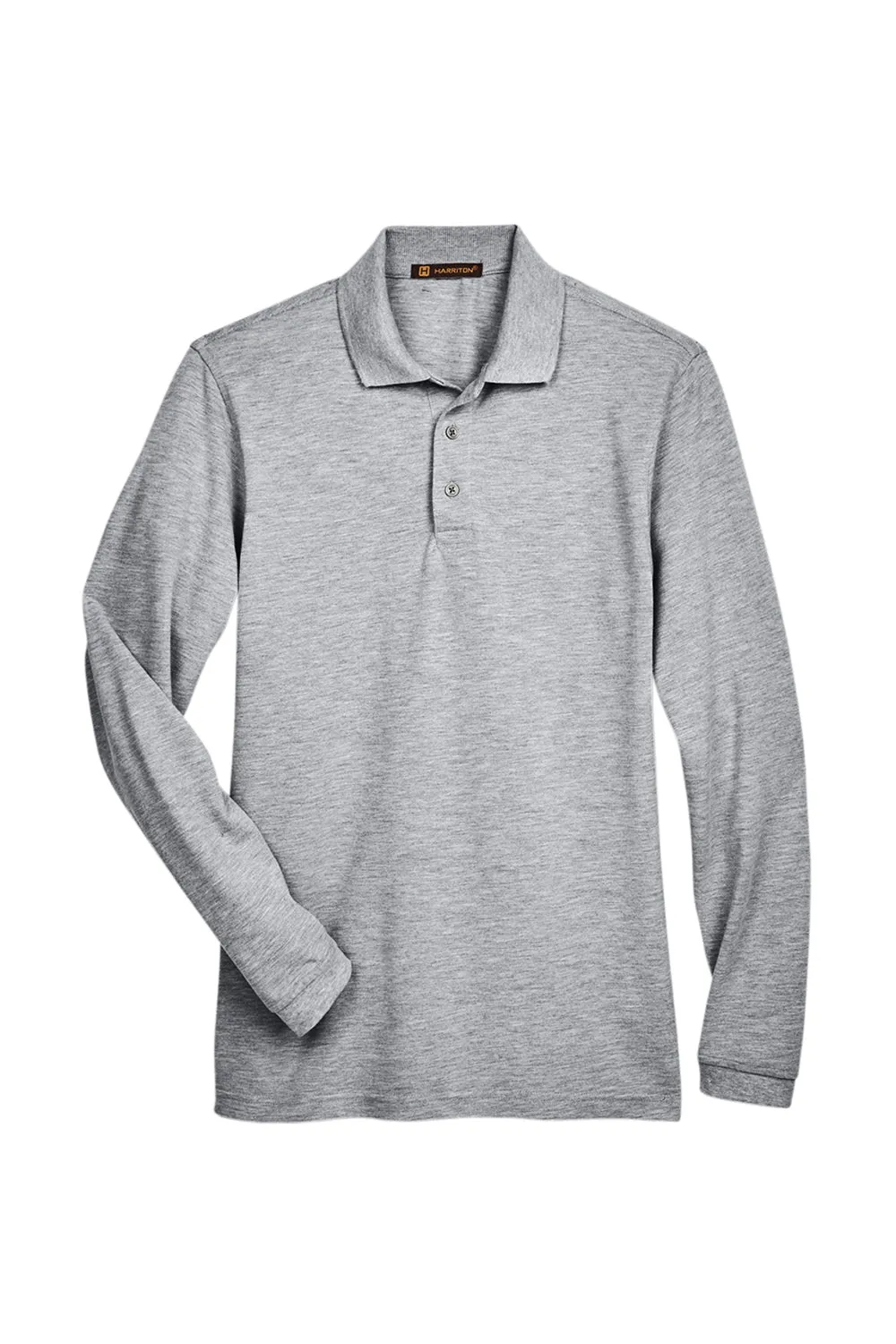 Harriton Mens Easy Blend Wrinkle Resistant Long Sleeve Polo Shirt - Heather Grey