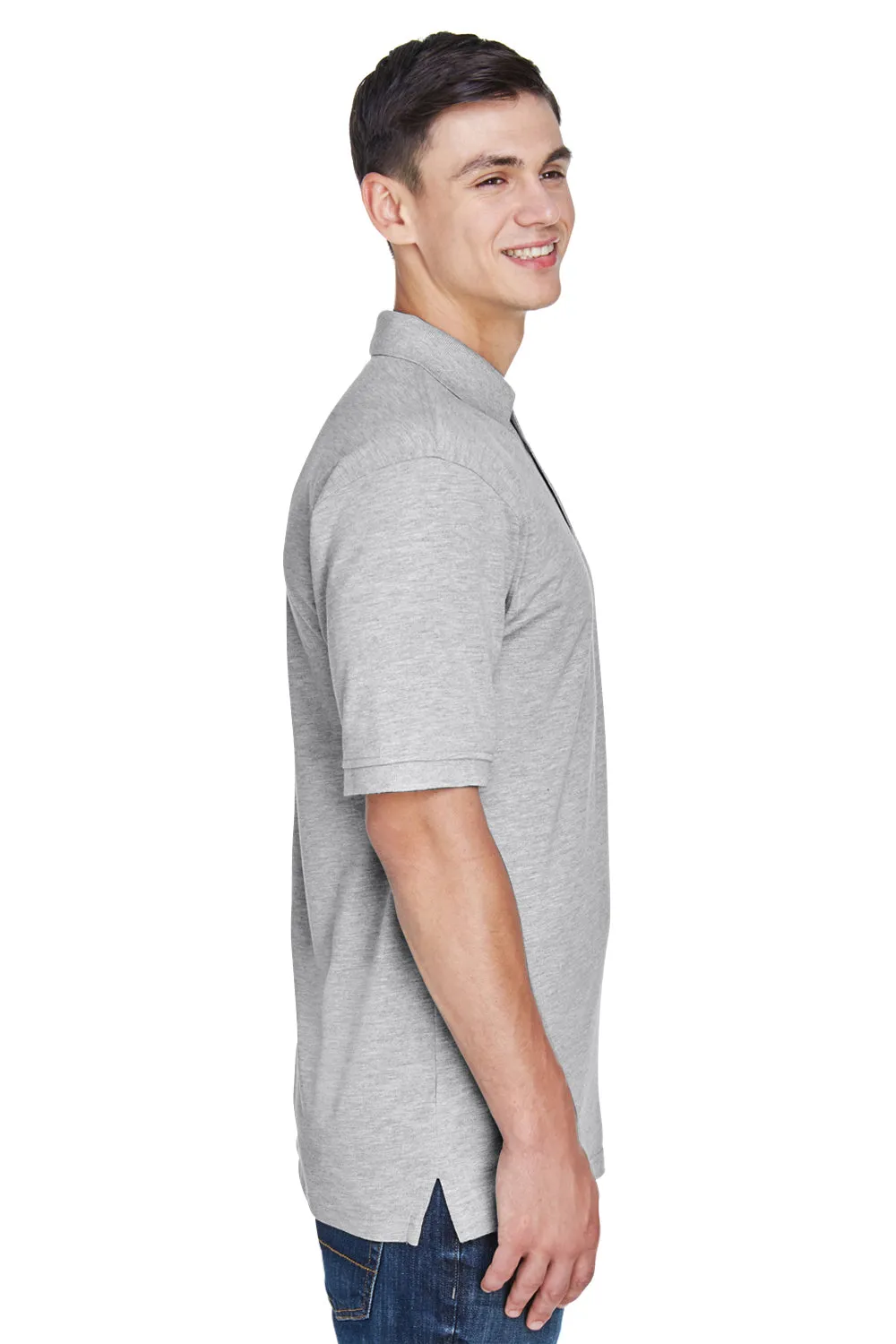 Harriton Mens Easy Blend Wrinkle Resistant Short Sleeve Polo Shirt - Heather Grey