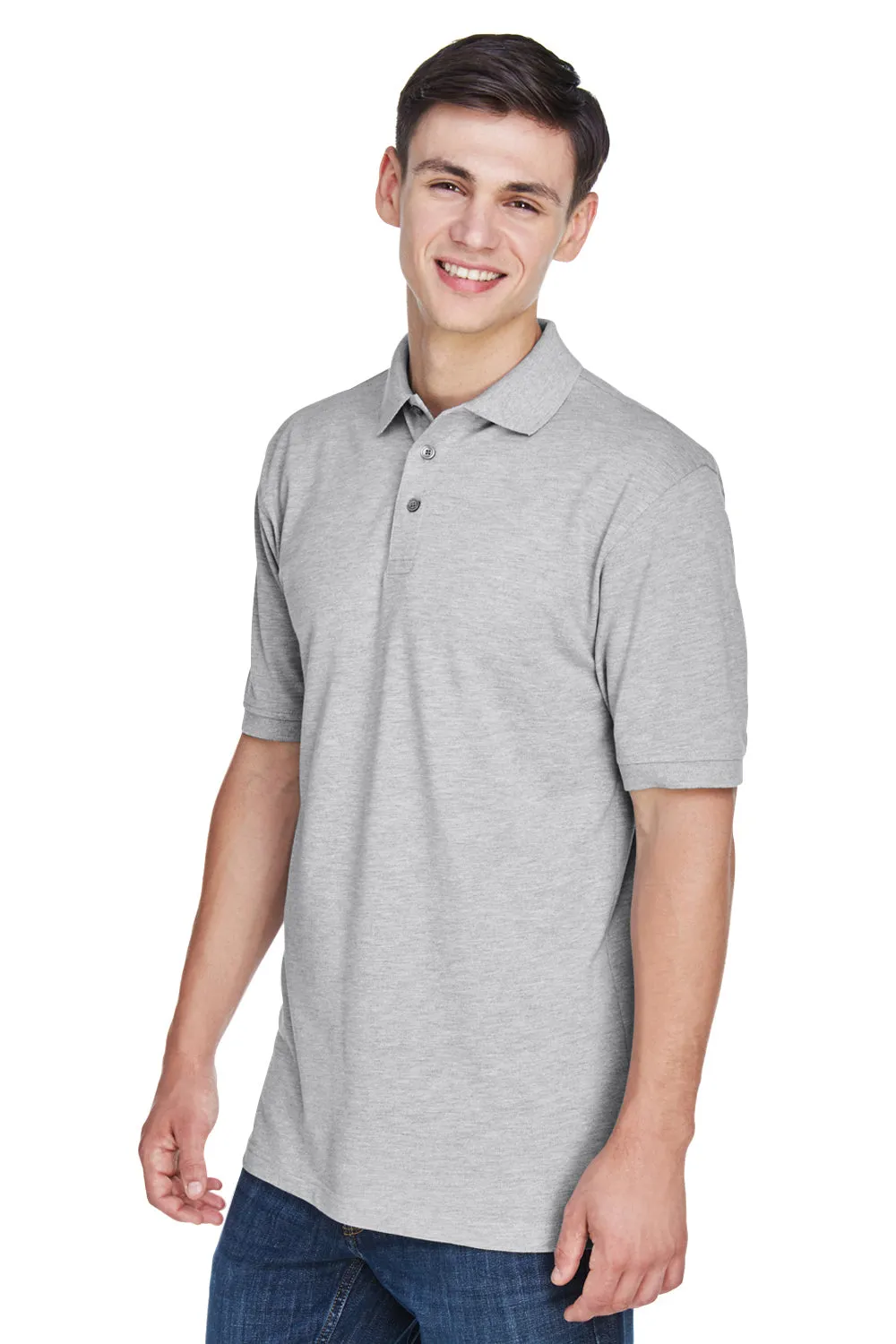 Harriton Mens Easy Blend Wrinkle Resistant Short Sleeve Polo Shirt - Heather Grey