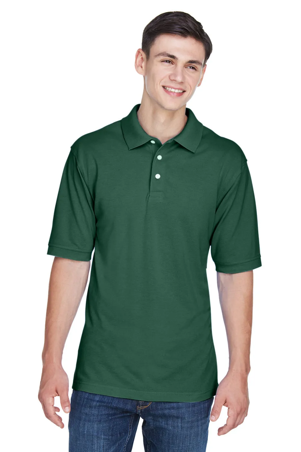 Harriton Mens Easy Blend Wrinkle Resistant Short Sleeve Polo Shirt - Hunter Green