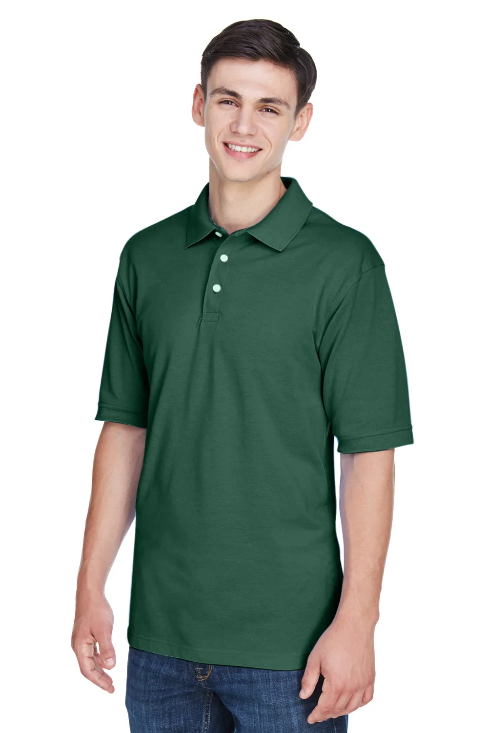 Harriton Mens Easy Blend Wrinkle Resistant Short Sleeve Polo Shirt - Hunter Green