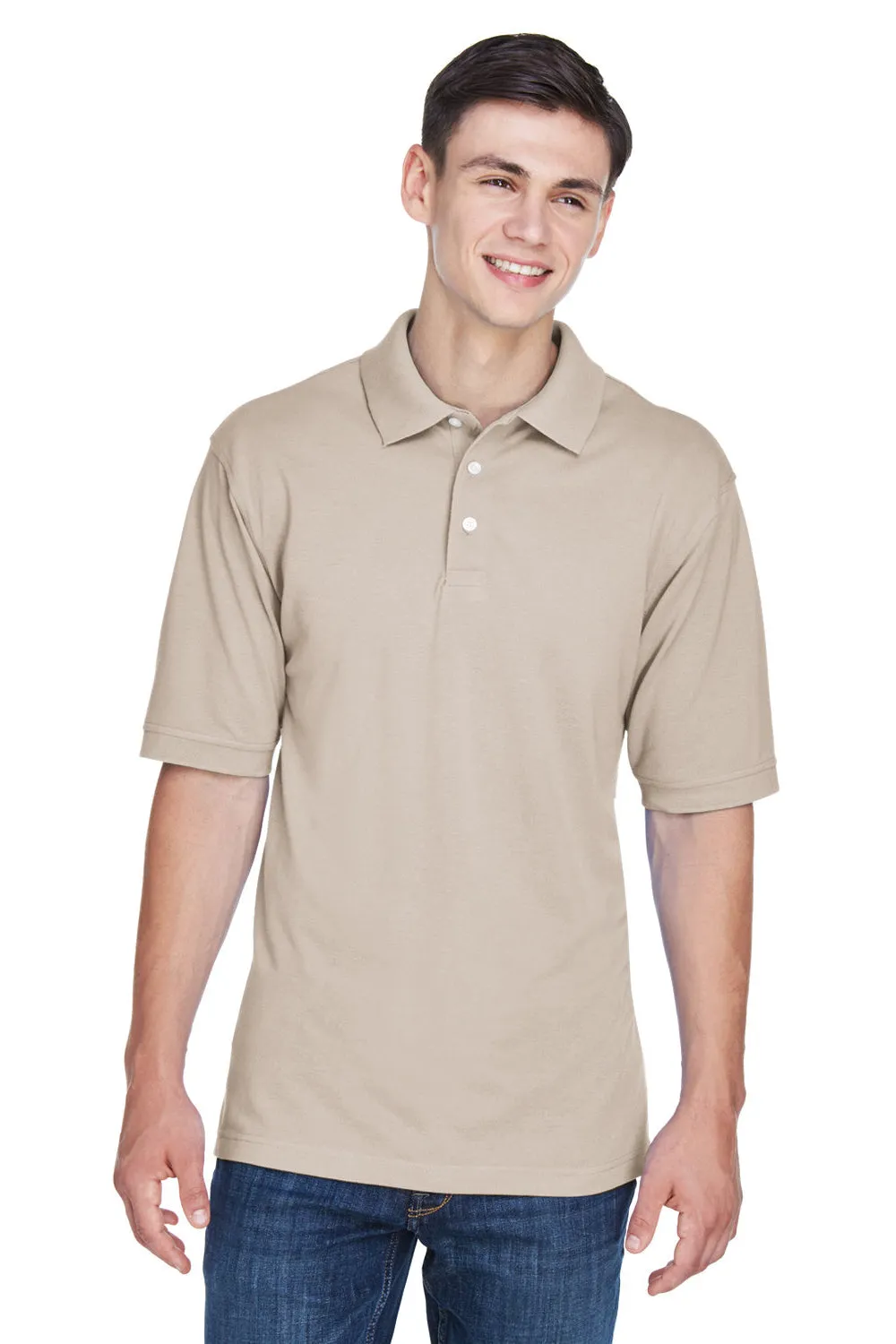 Harriton Mens Easy Blend Wrinkle Resistant Short Sleeve Polo Shirt - Stone