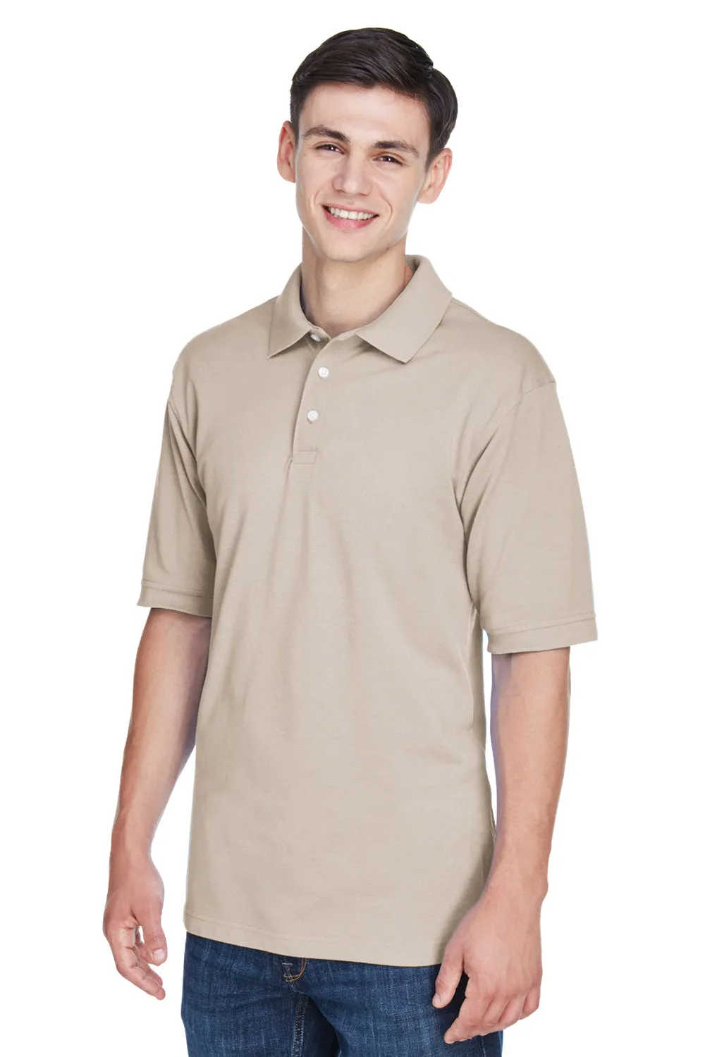 Harriton Mens Easy Blend Wrinkle Resistant Short Sleeve Polo Shirt - Stone