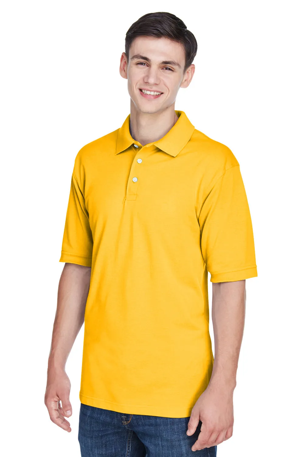 Harriton Mens Easy Blend Wrinkle Resistant Short Sleeve Polo Shirt - Sunray Yellow