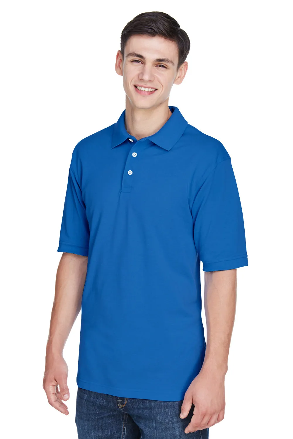 Harriton Mens Easy Blend Wrinkle Resistant Short Sleeve Polo Shirt - True Royal Blue