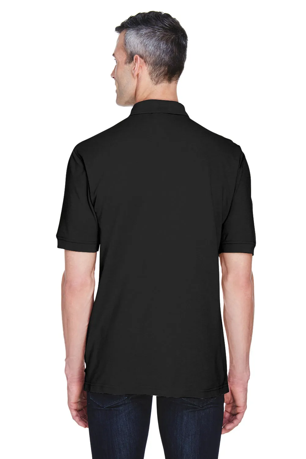 Harriton Mens Easy Blend Wrinkle Resistant Short Sleeve Polo Shirt w/ Pocket - Black