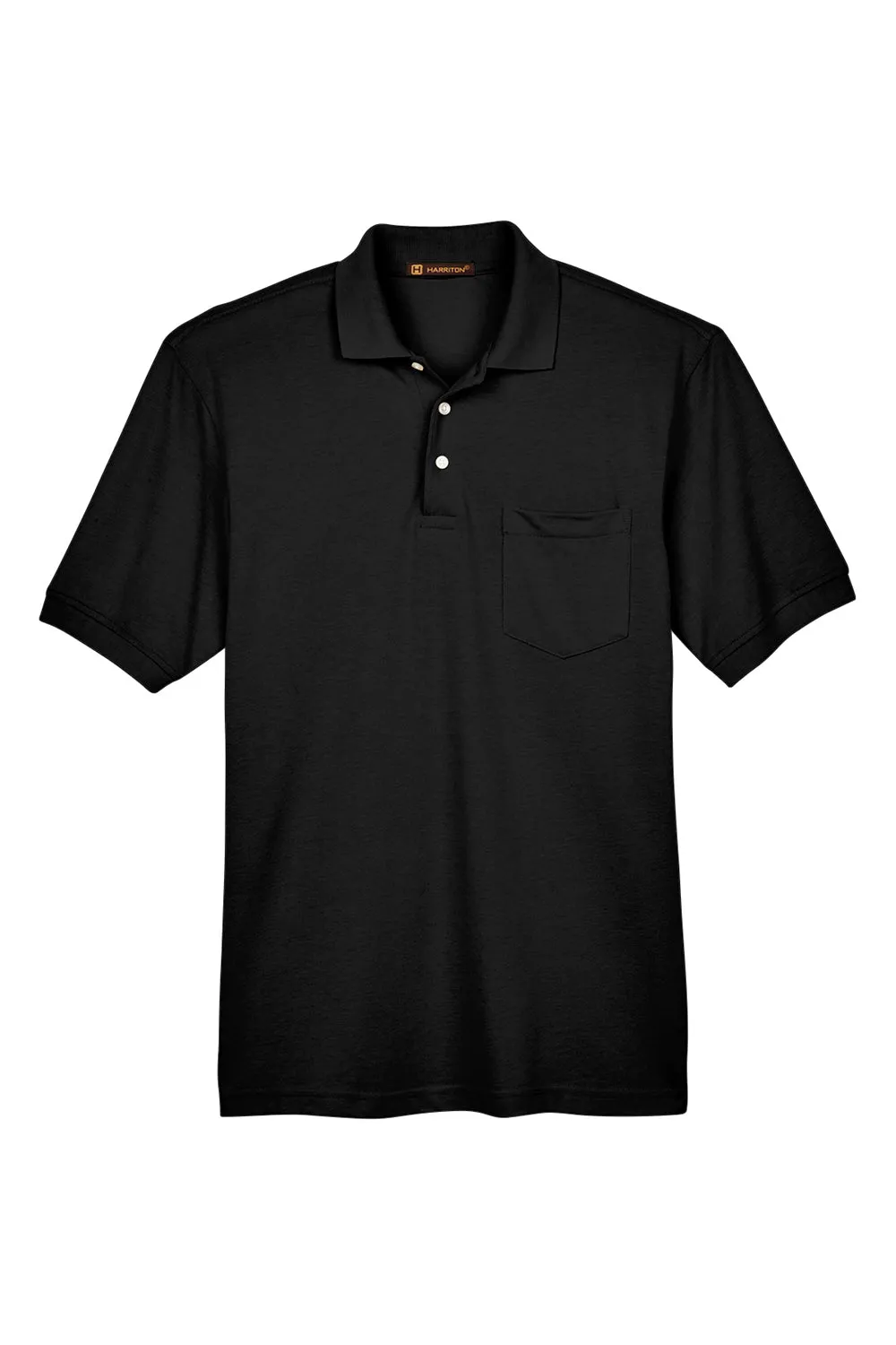 Harriton Mens Easy Blend Wrinkle Resistant Short Sleeve Polo Shirt w/ Pocket - Black