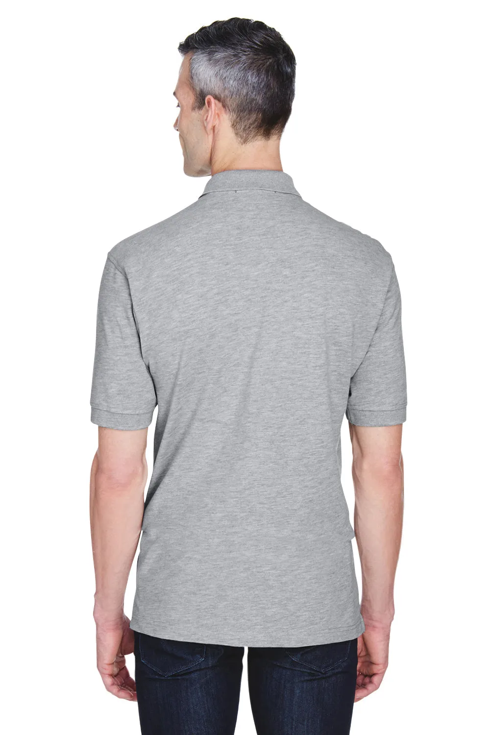 Harriton Mens Easy Blend Wrinkle Resistant Short Sleeve Polo Shirt w/ Pocket - Heather Grey