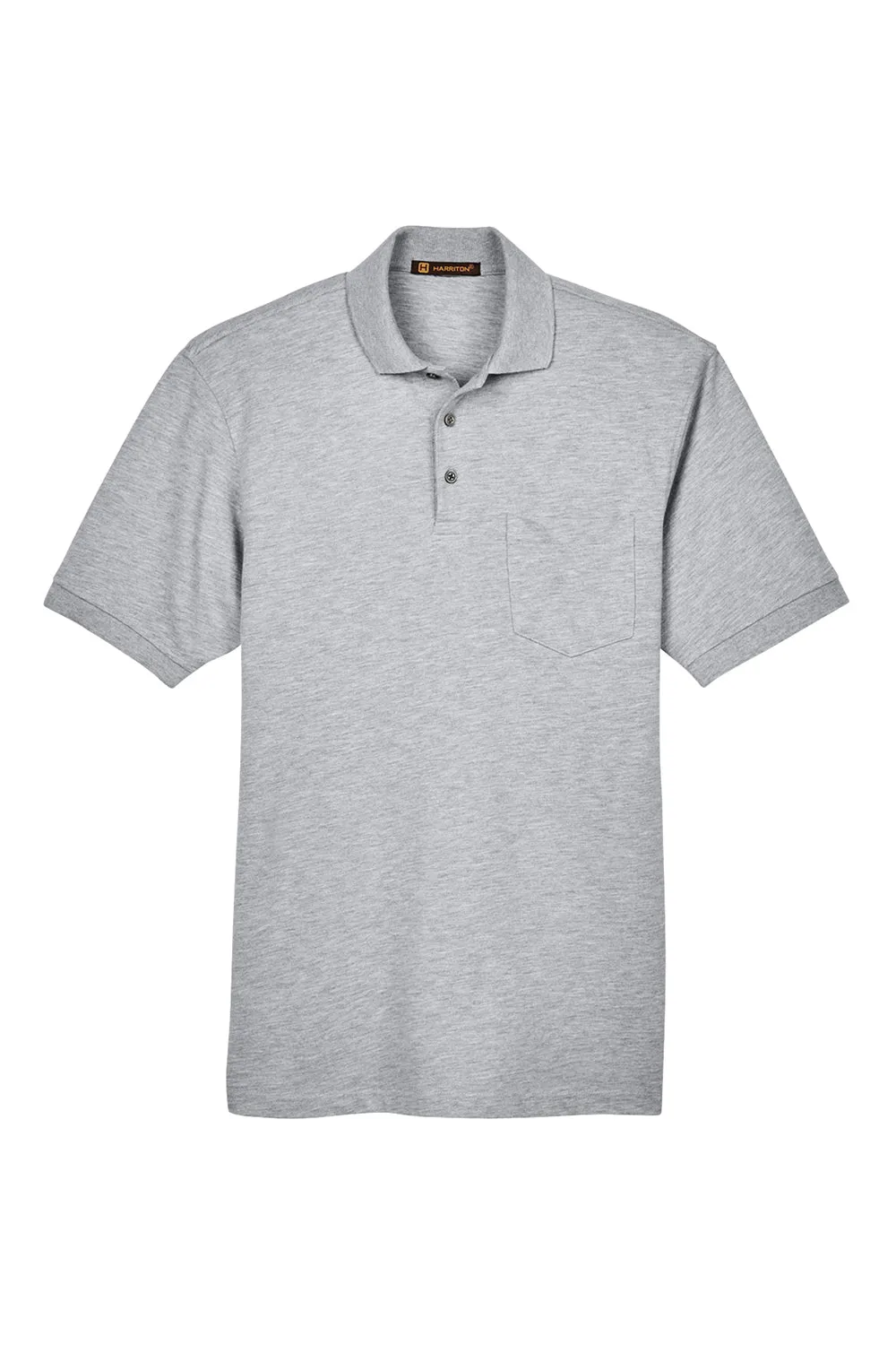 Harriton Mens Easy Blend Wrinkle Resistant Short Sleeve Polo Shirt w/ Pocket - Heather Grey
