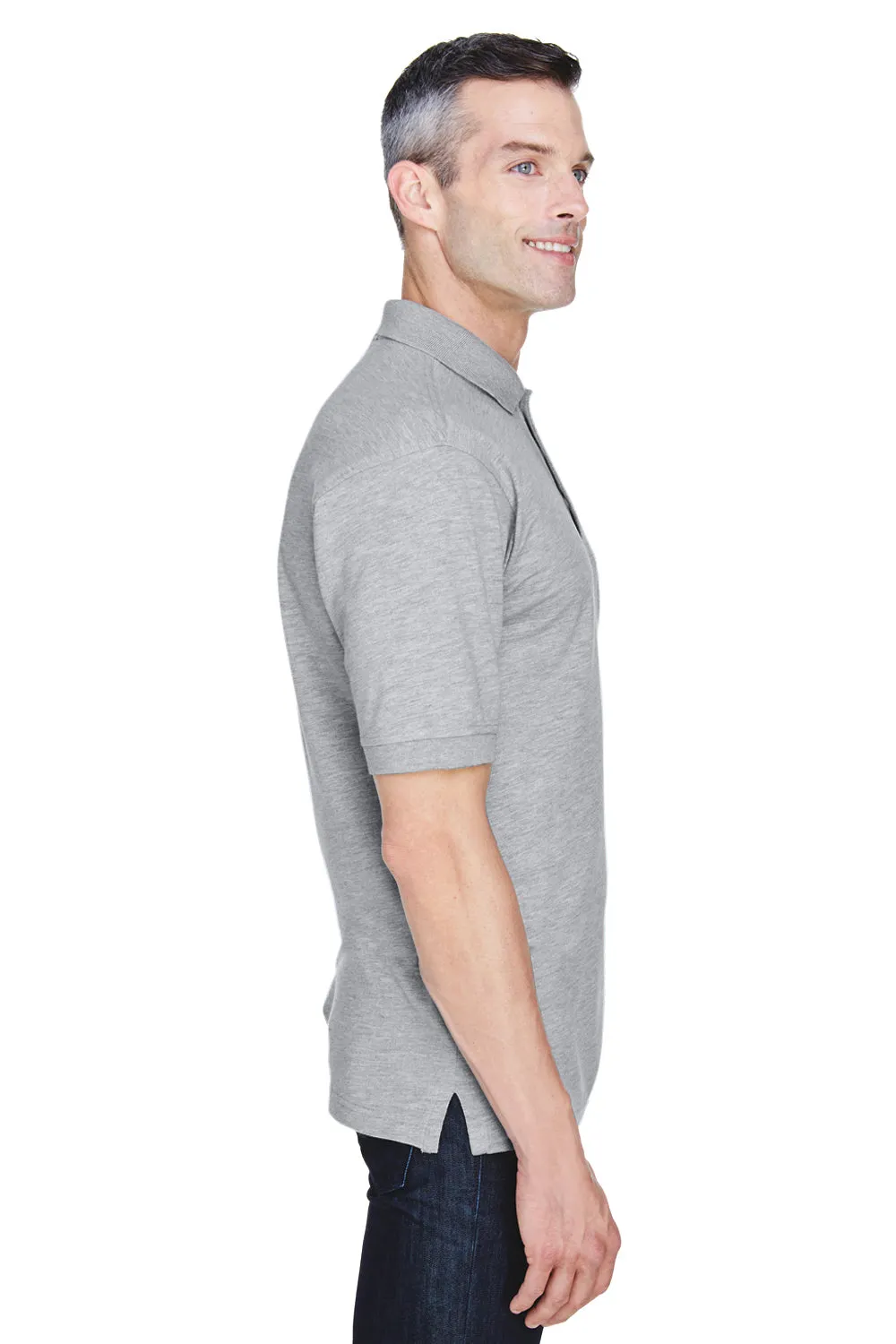 Harriton Mens Easy Blend Wrinkle Resistant Short Sleeve Polo Shirt w/ Pocket - Heather Grey