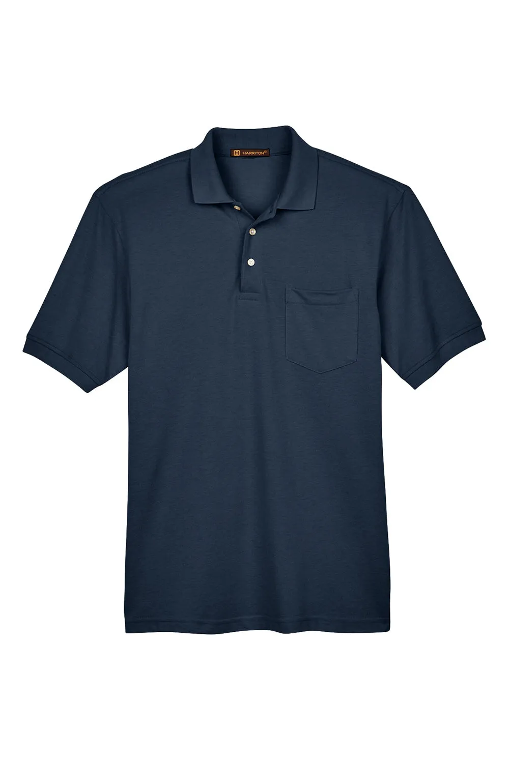 Harriton Mens Easy Blend Wrinkle Resistant Short Sleeve Polo Shirt w/ Pocket - Navy Blue