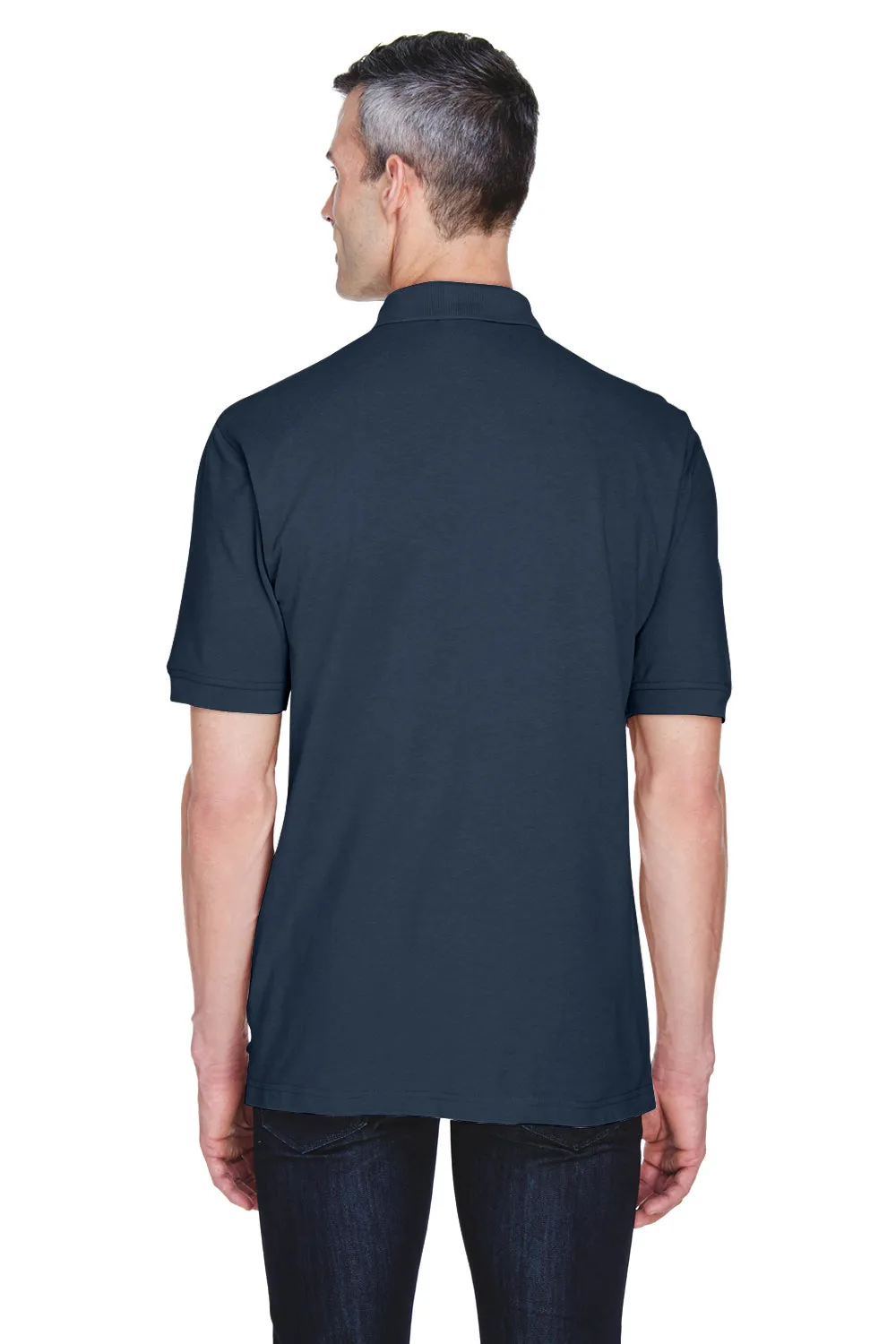 Harriton Mens Easy Blend Wrinkle Resistant Short Sleeve Polo Shirt w/ Pocket - Navy Blue