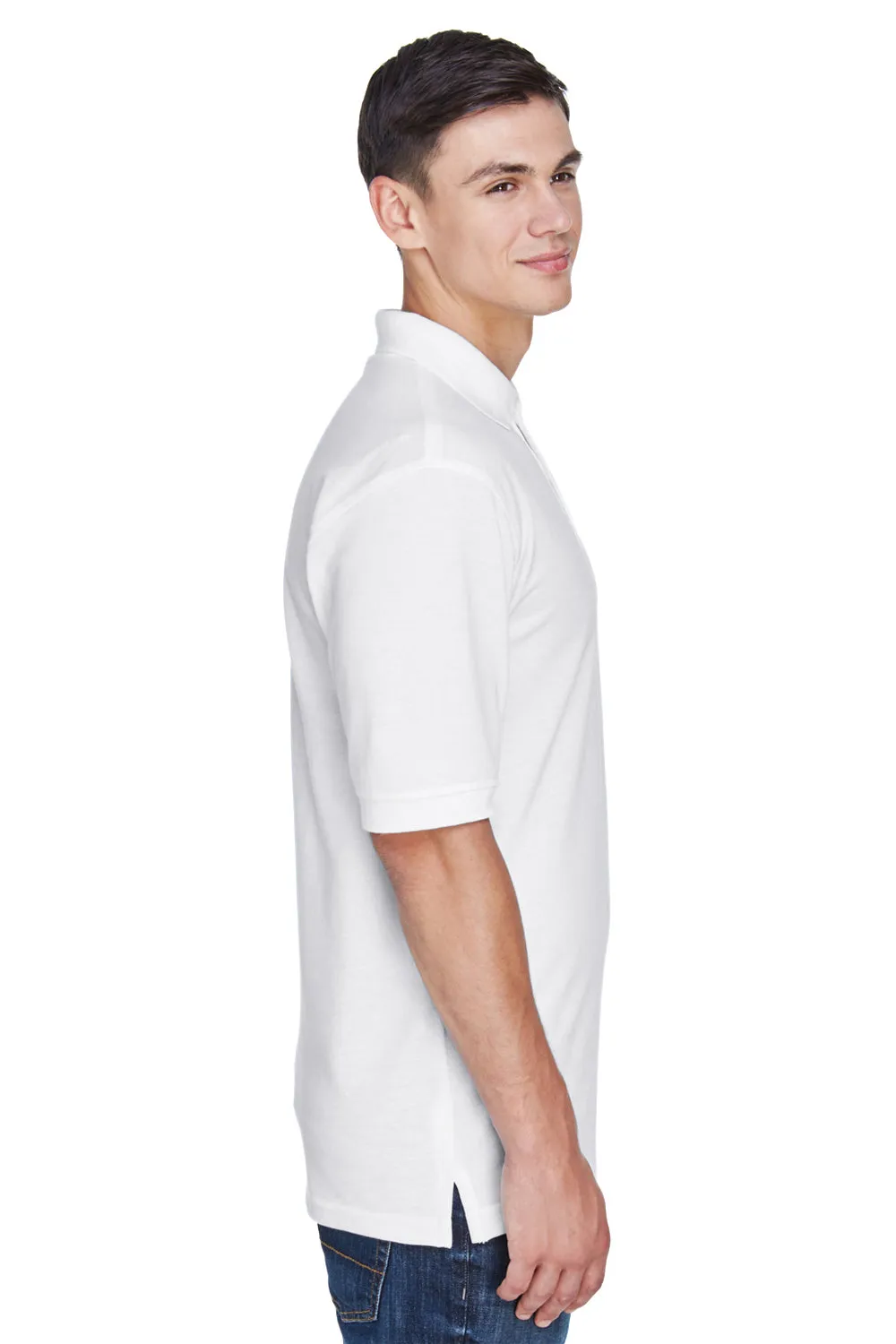 Harriton Mens Easy Blend Wrinkle Resistant Short Sleeve Polo Shirt - White