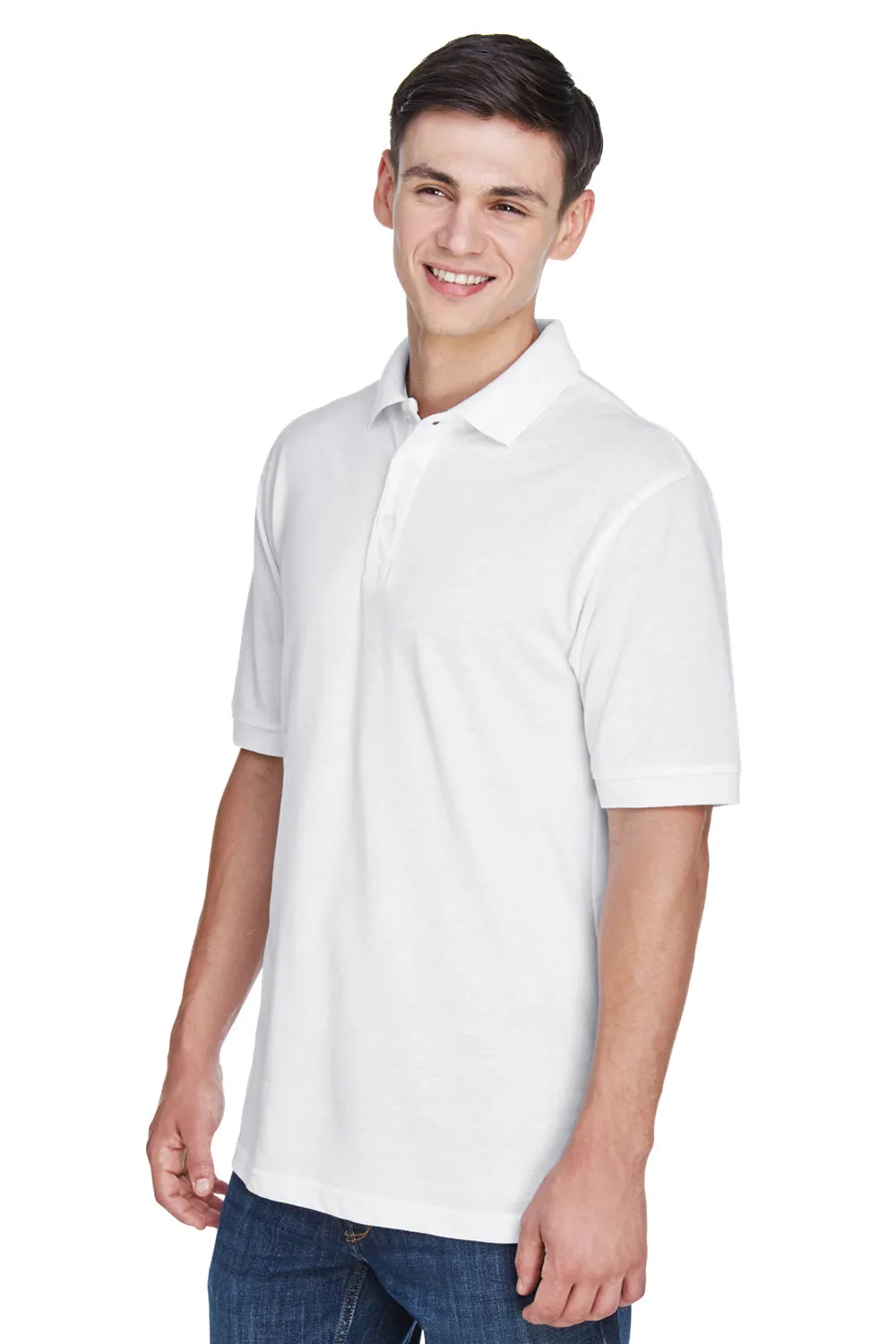 Harriton Mens Easy Blend Wrinkle Resistant Short Sleeve Polo Shirt - White