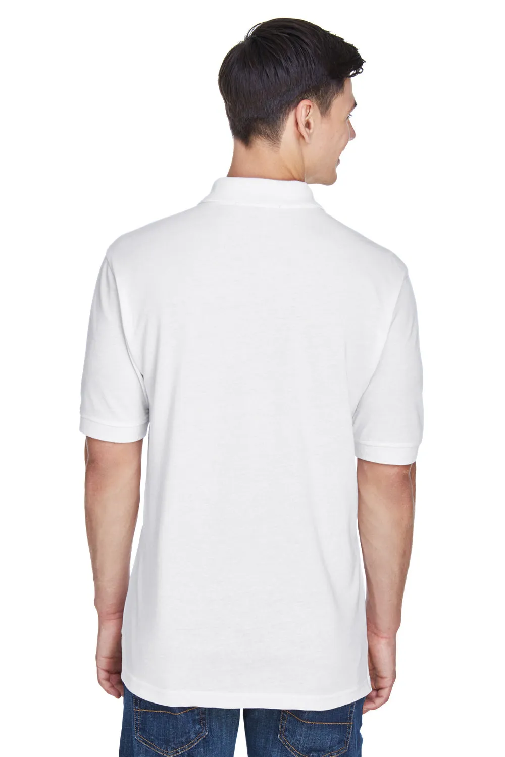 Harriton Mens Easy Blend Wrinkle Resistant Short Sleeve Polo Shirt - White