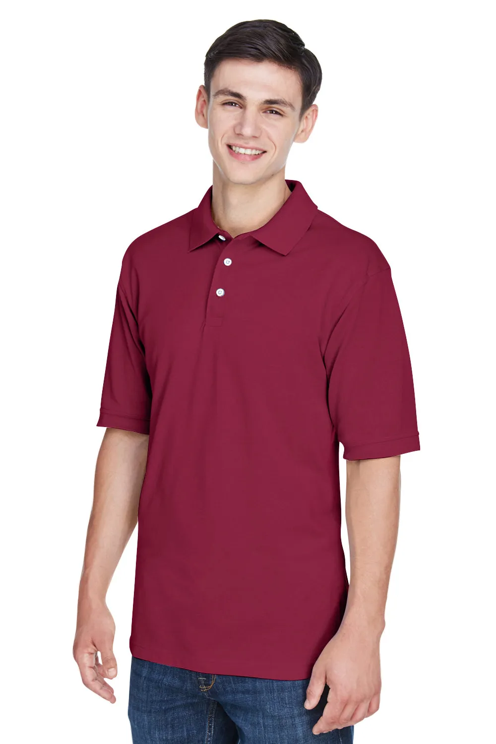 Harriton Mens Easy Blend Wrinkle Resistant Short Sleeve Polo Shirt - Wine