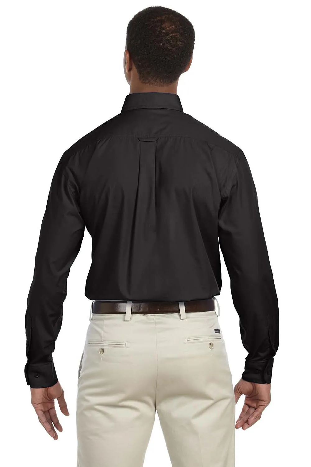Harriton Mens Essential Long Sleeve Button Down Shirt w/ Pocket - Black