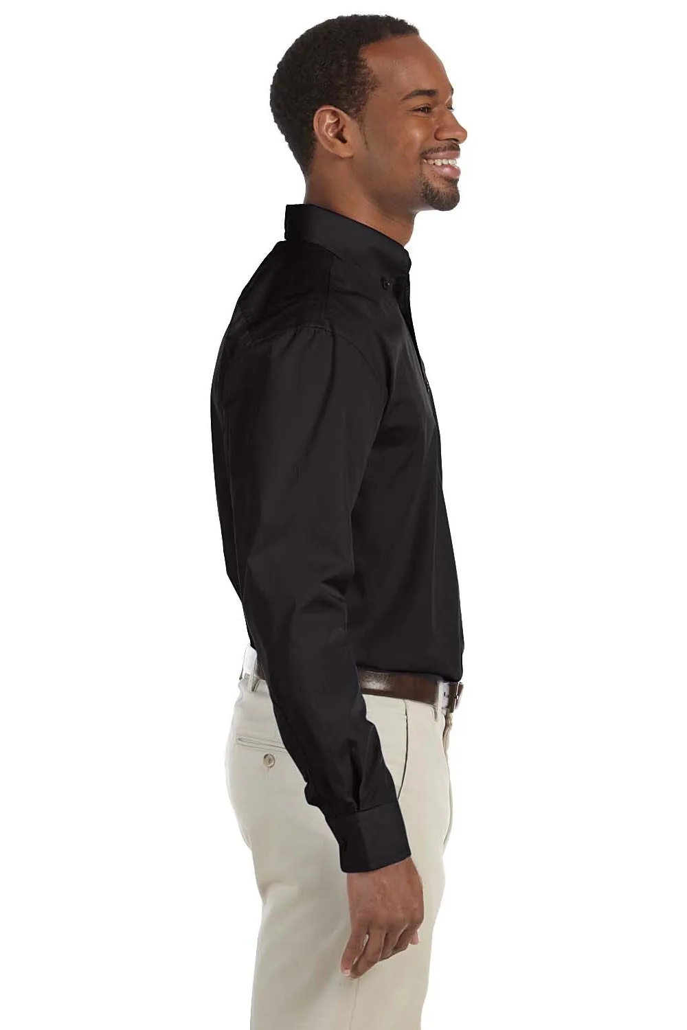 Harriton Mens Essential Long Sleeve Button Down Shirt w/ Pocket - Black
