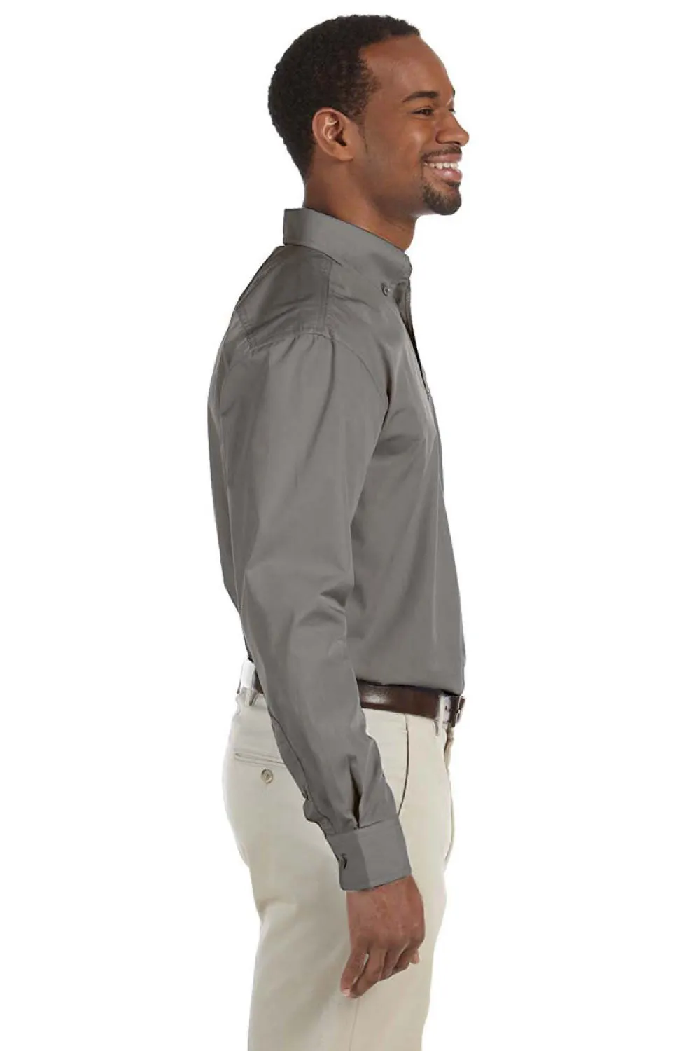 Harriton Mens Essential Long Sleeve Button Down Shirt w/ Pocket - Dark Grey
