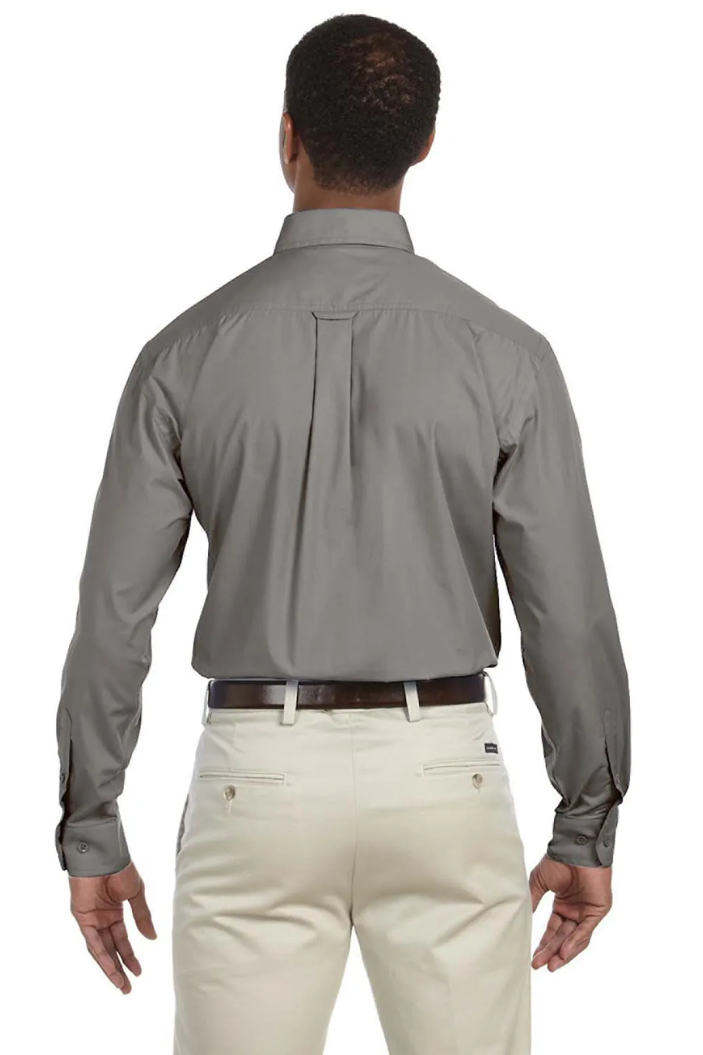Harriton Mens Essential Long Sleeve Button Down Shirt w/ Pocket - Dark Grey