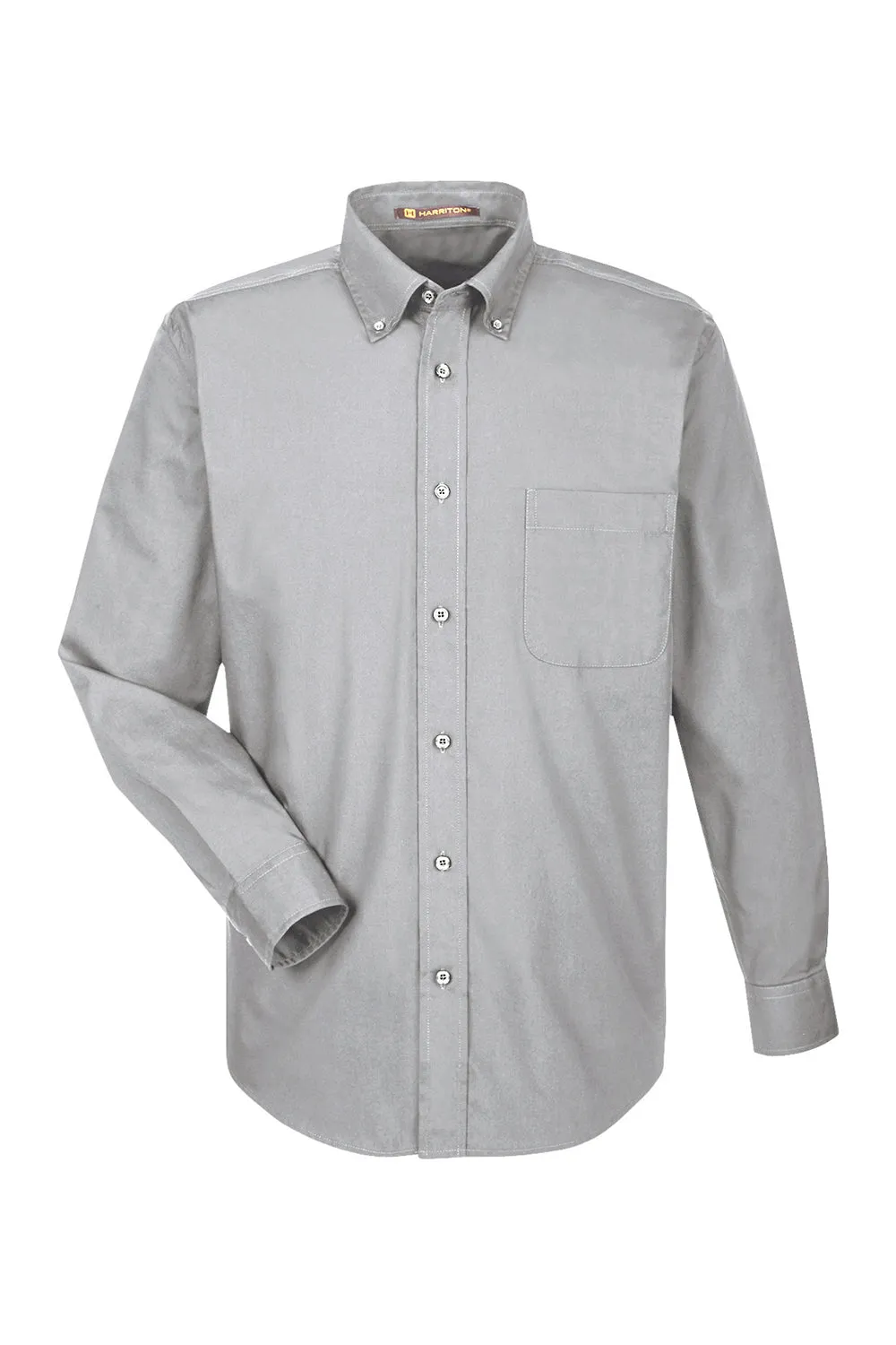 Harriton Mens Essential Long Sleeve Button Down Shirt w/ Pocket - Dark Grey
