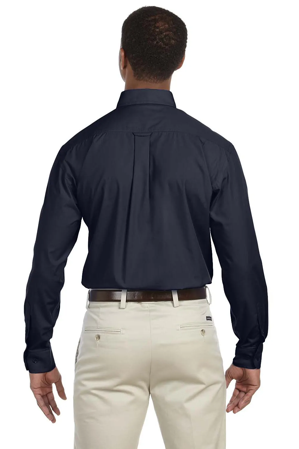 Harriton Mens Essential Long Sleeve Button Down Shirt w/ Pocket - Navy Blue