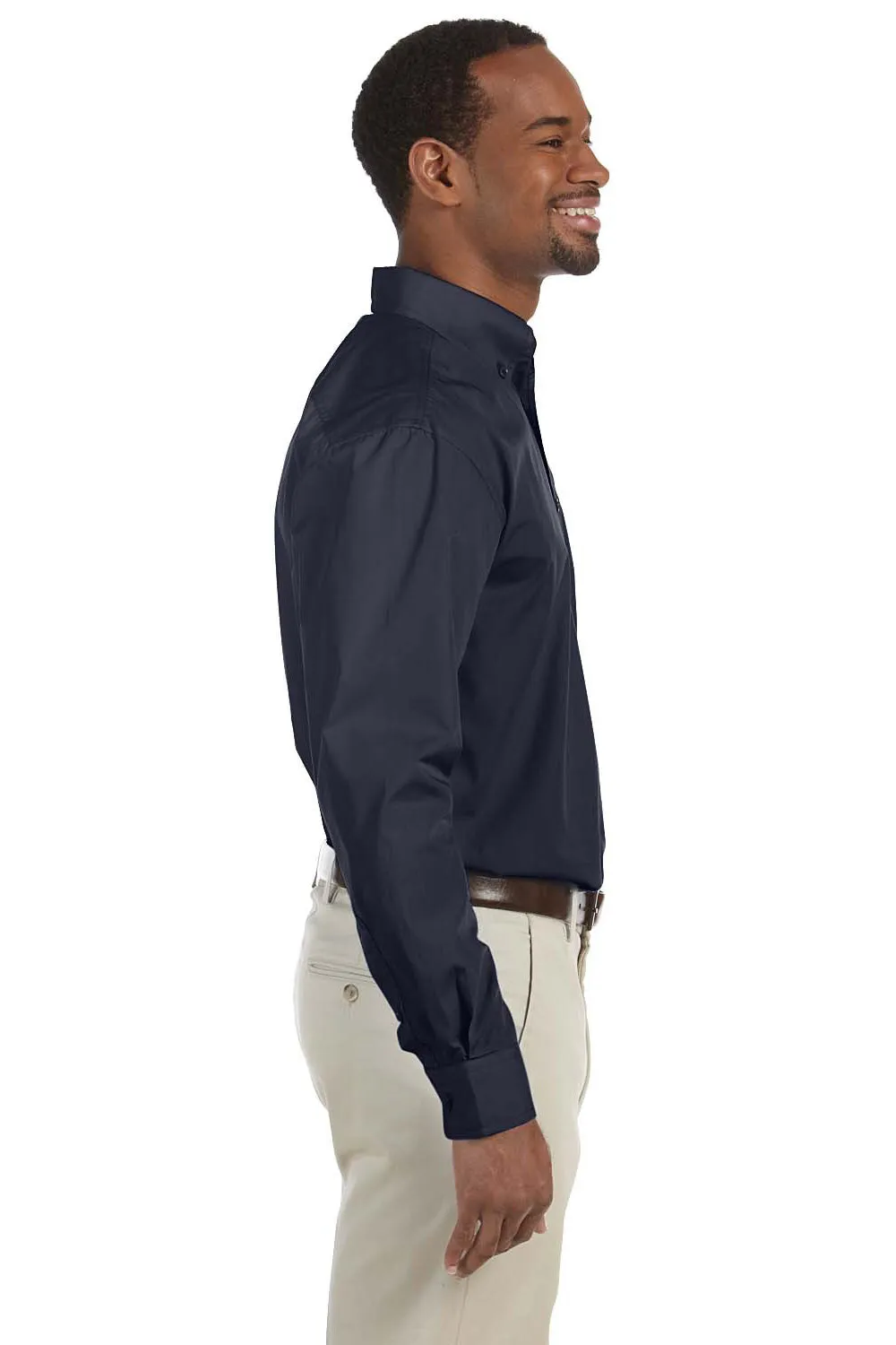 Harriton Mens Essential Long Sleeve Button Down Shirt w/ Pocket - Navy Blue