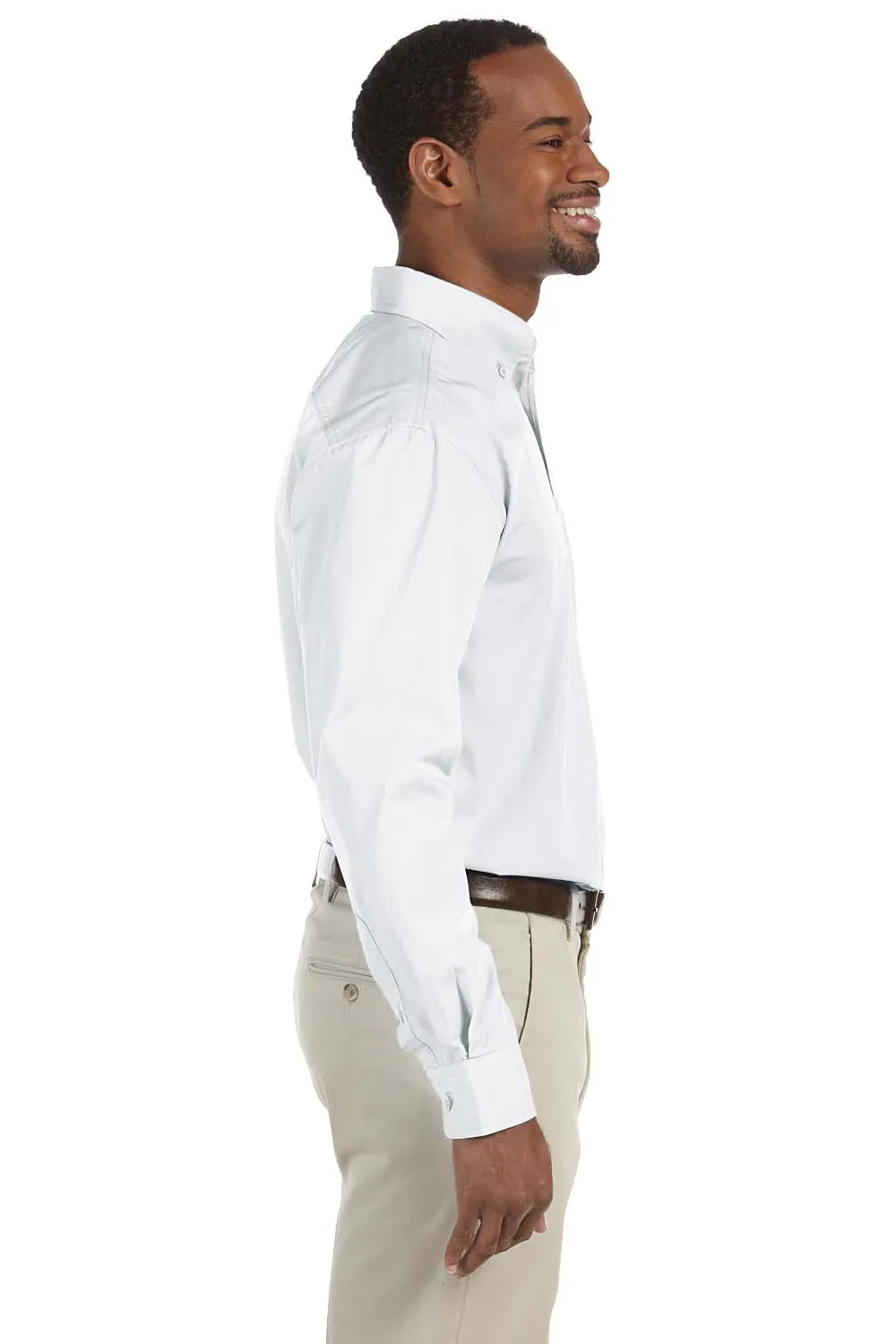 Harriton Mens Essential Long Sleeve Button Down Shirt w/ Pocket - White