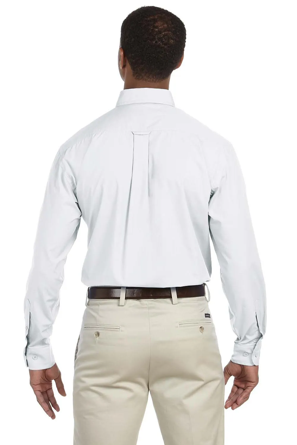 Harriton Mens Essential Long Sleeve Button Down Shirt w/ Pocket - White