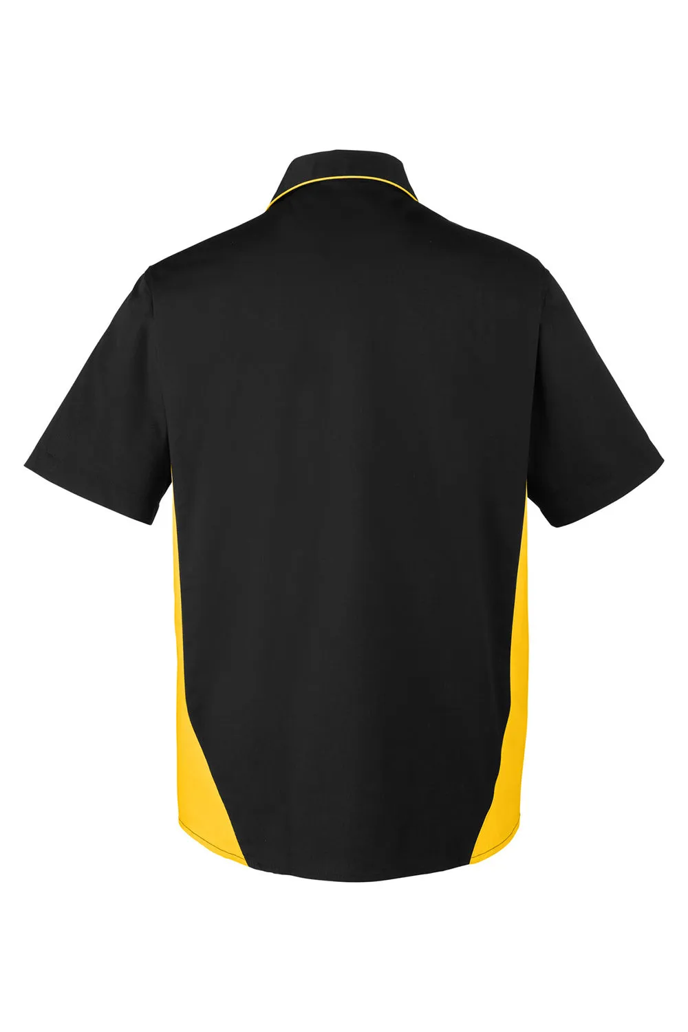 Harriton Mens Flash Colorblock Wrinkle Resistant Short Sleeve Button Down Shirt w/ Pocket - Black/Sunray Yellow - Closeout