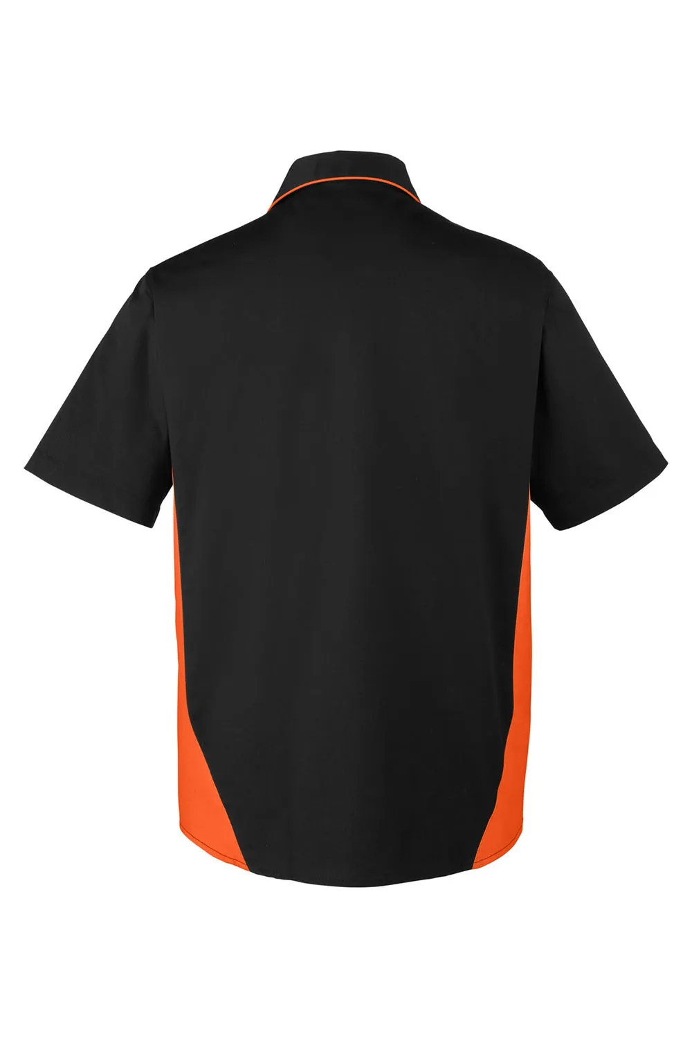 Harriton Mens Flash Colorblock Wrinkle Resistant Short Sleeve Button Down Shirt w/ Pocket - Black/Team Orange - Closeout