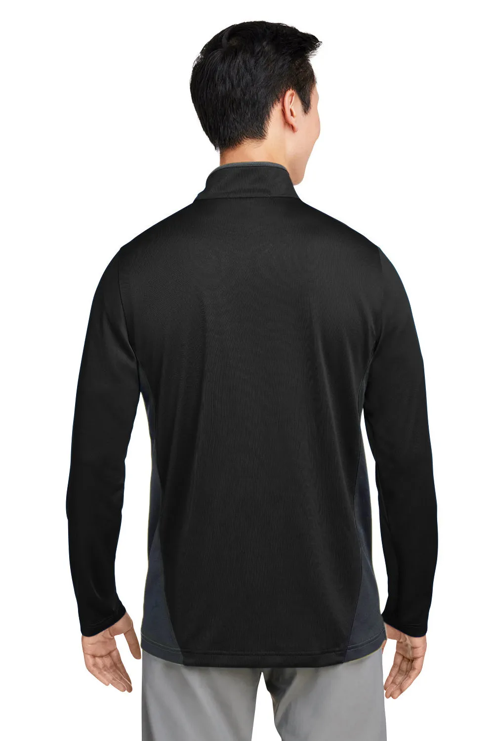 Harriton Mens Flash Performance Moisture Wicking Colorblock 1/4 Zip Sweatshirt - Black/Dark Charcoal Grey