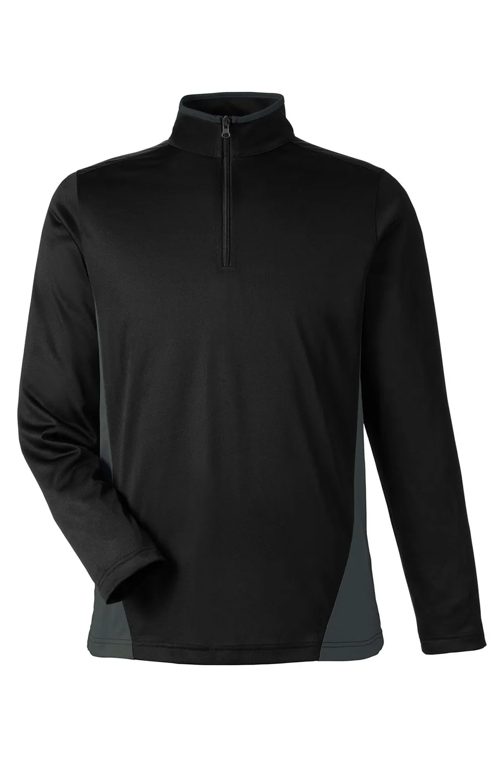 Harriton Mens Flash Performance Moisture Wicking Colorblock 1/4 Zip Sweatshirt - Black/Dark Charcoal Grey