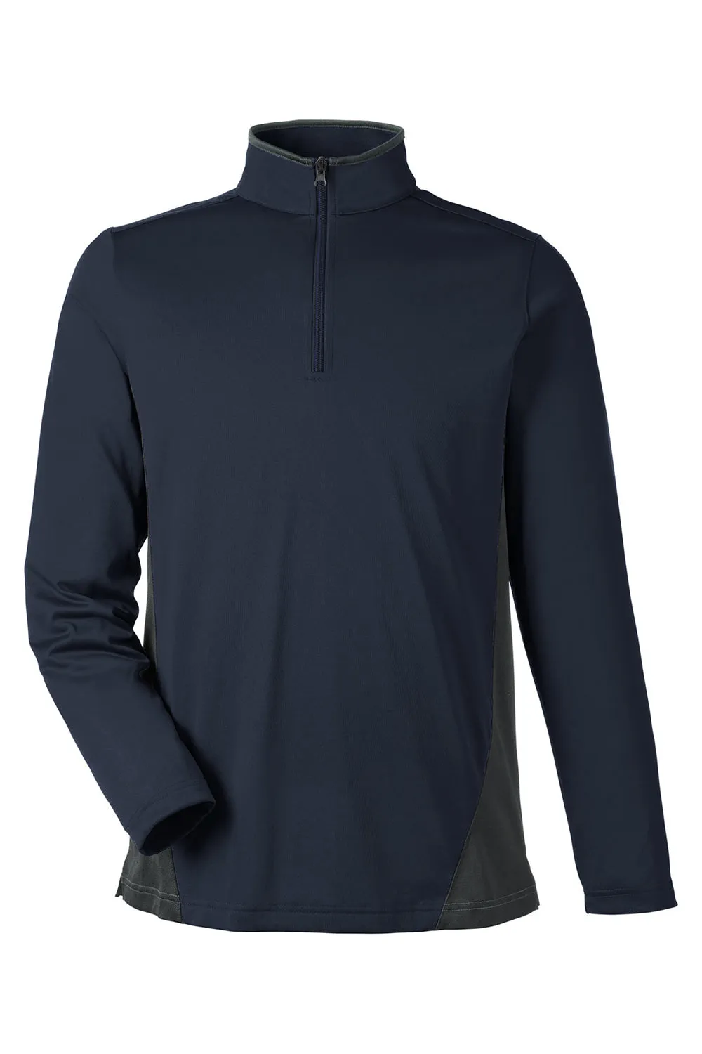 Harriton Mens Flash Performance Moisture Wicking Colorblock 1/4 Zip Sweatshirt - Dark Navy Blue/Dark Charcoal Grey