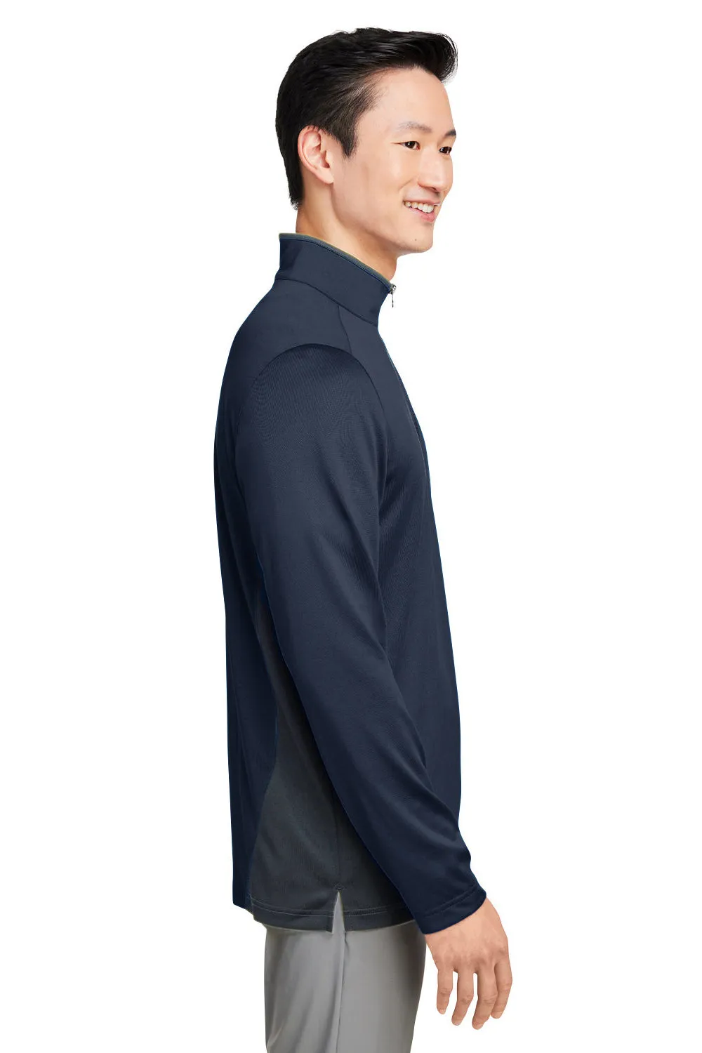 Harriton Mens Flash Performance Moisture Wicking Colorblock 1/4 Zip Sweatshirt - Dark Navy Blue/Dark Charcoal Grey