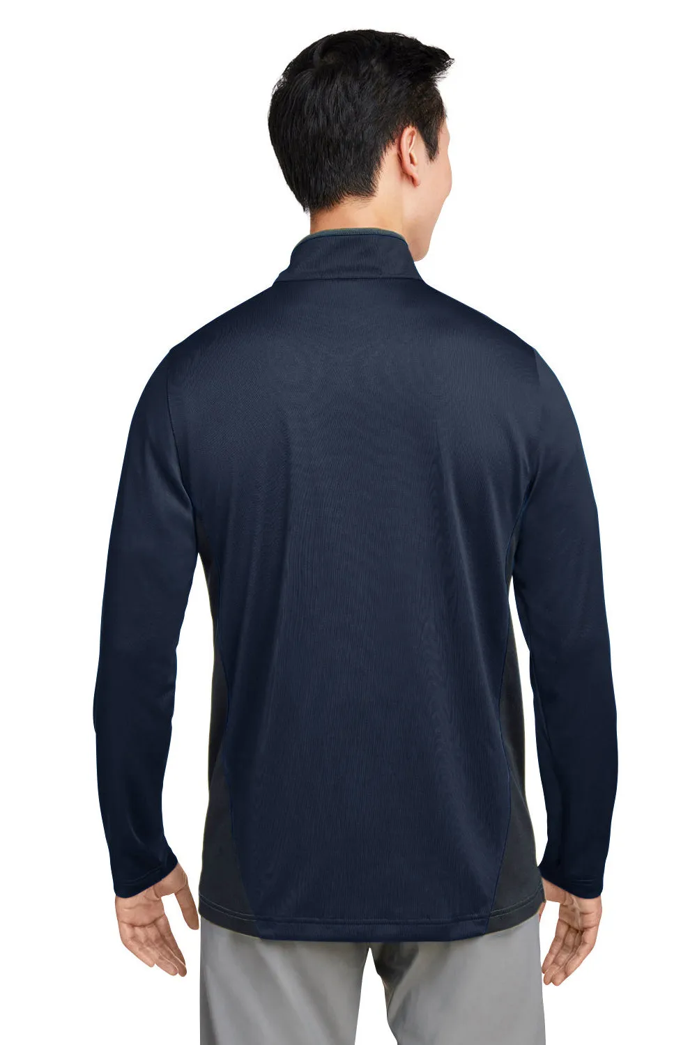 Harriton Mens Flash Performance Moisture Wicking Colorblock 1/4 Zip Sweatshirt - Dark Navy Blue/Dark Charcoal Grey