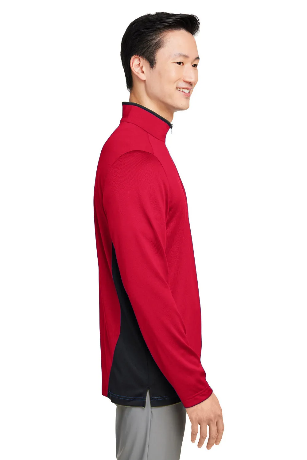 Harriton Mens Flash Performance Moisture Wicking Colorblock 1/4 Zip Sweatshirt - Red/Black