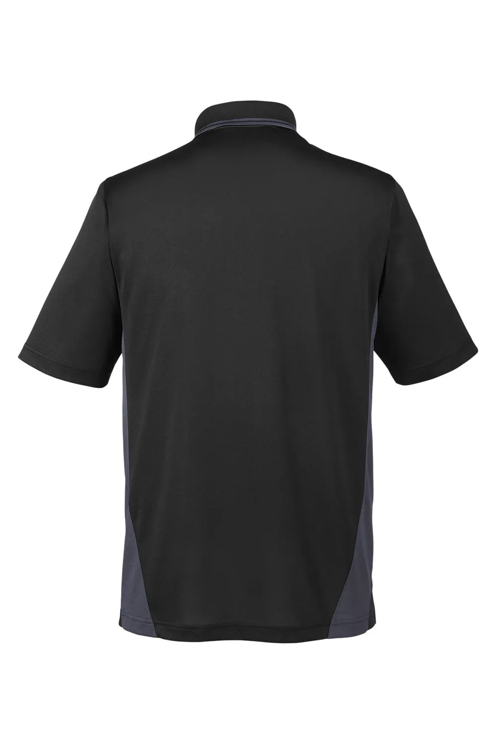 Harriton Mens Flash Performance Moisture Wicking Colorblock Short Sleeve Polo Shirt - Black/Dark Charcoal Grey