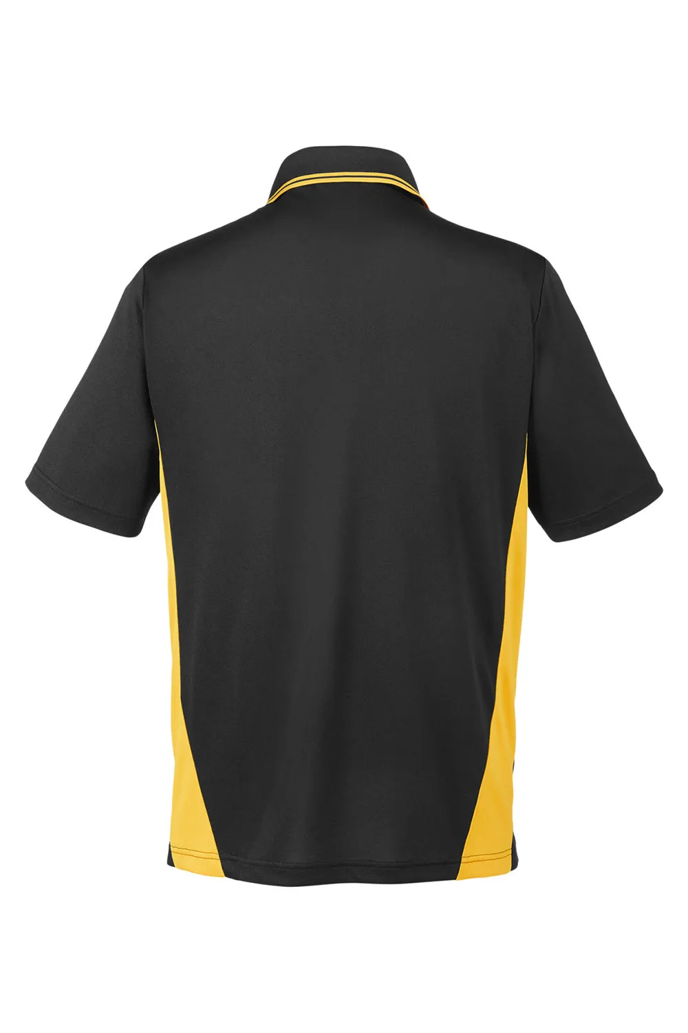 Harriton Mens Flash Performance Moisture Wicking Colorblock Short Sleeve Polo Shirt - Black/Sunray Yellow