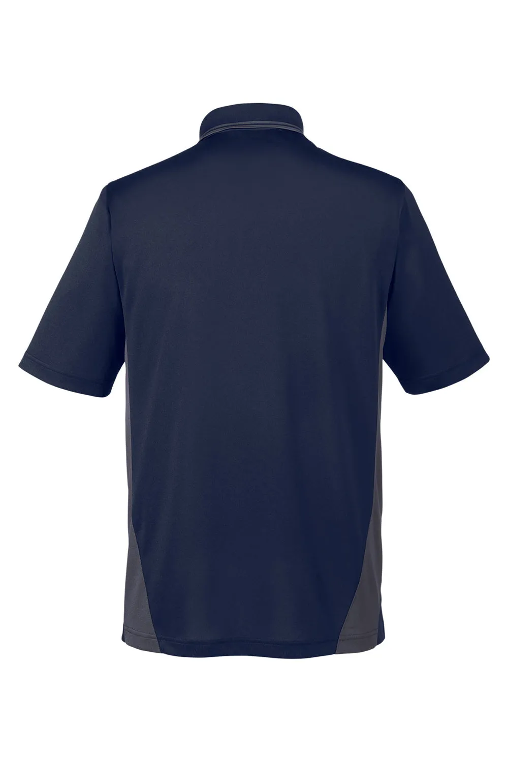Harriton Mens Flash Performance Moisture Wicking Colorblock Short Sleeve Polo Shirt - Dark Navy Blue/Dark Charcoal Grey