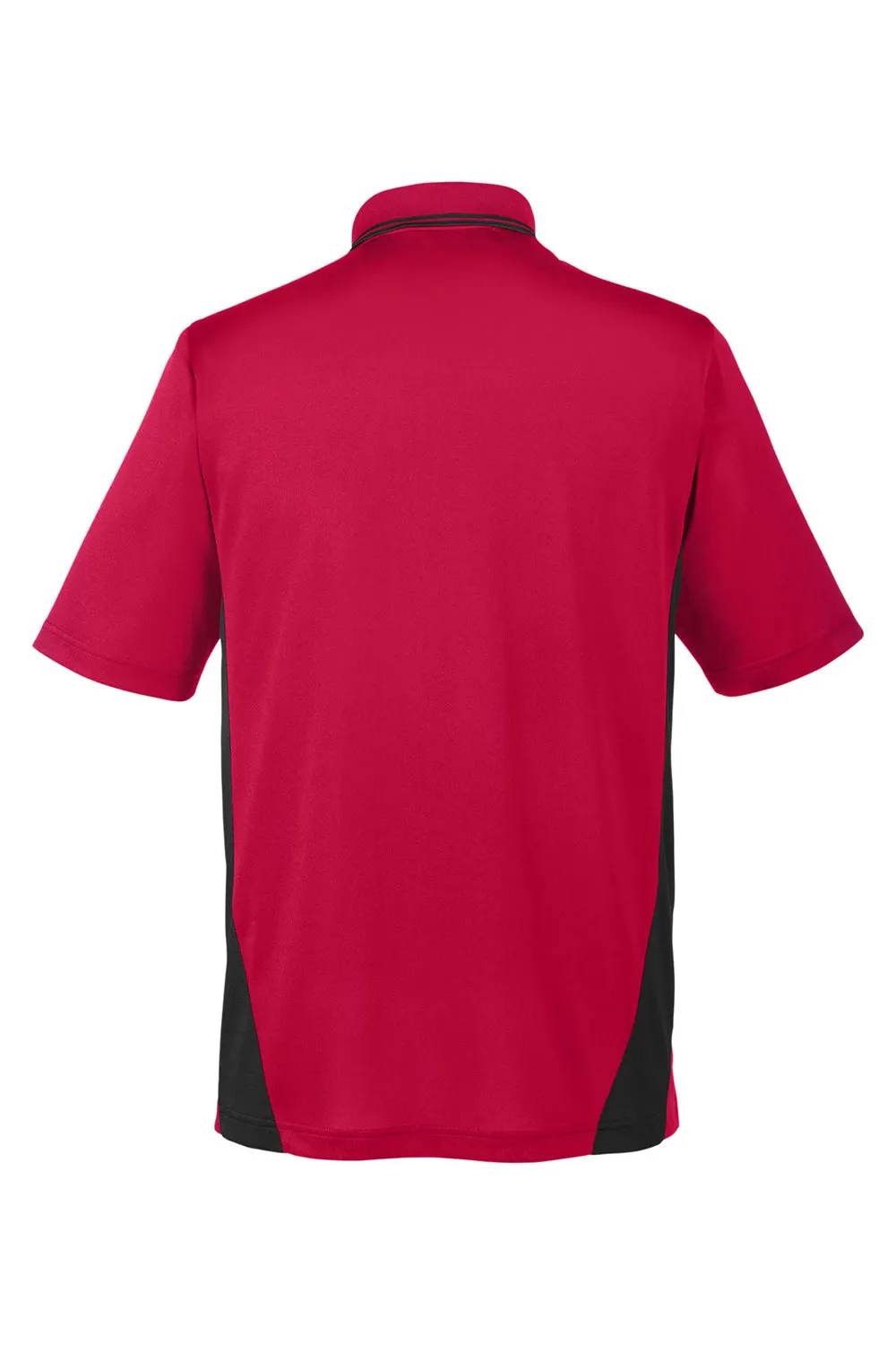 Harriton Mens Flash Performance Moisture Wicking Colorblock Short Sleeve Polo Shirt - Red/Black