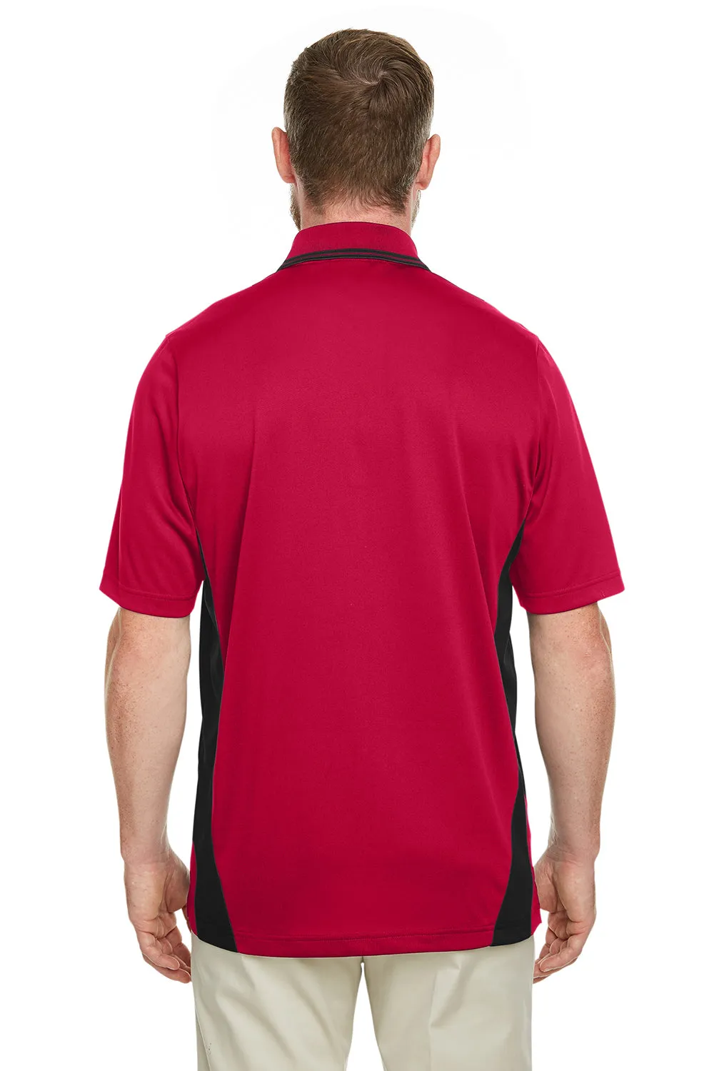 Harriton Mens Flash Performance Moisture Wicking Colorblock Short Sleeve Polo Shirt - Red/Black