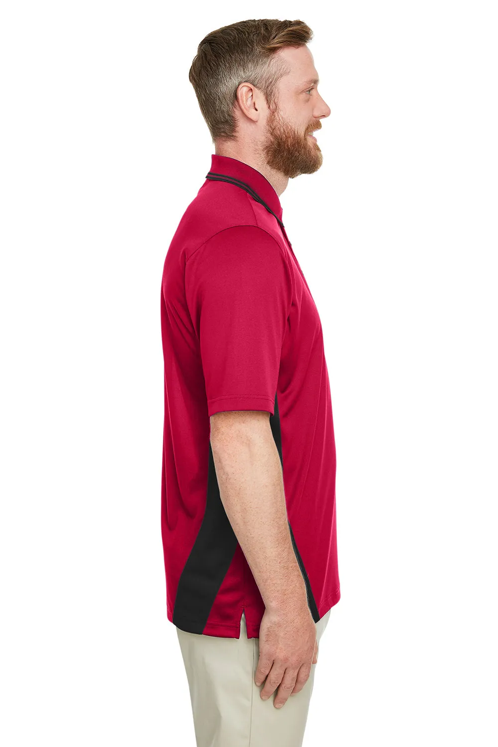 Harriton Mens Flash Performance Moisture Wicking Colorblock Short Sleeve Polo Shirt - Red/Black